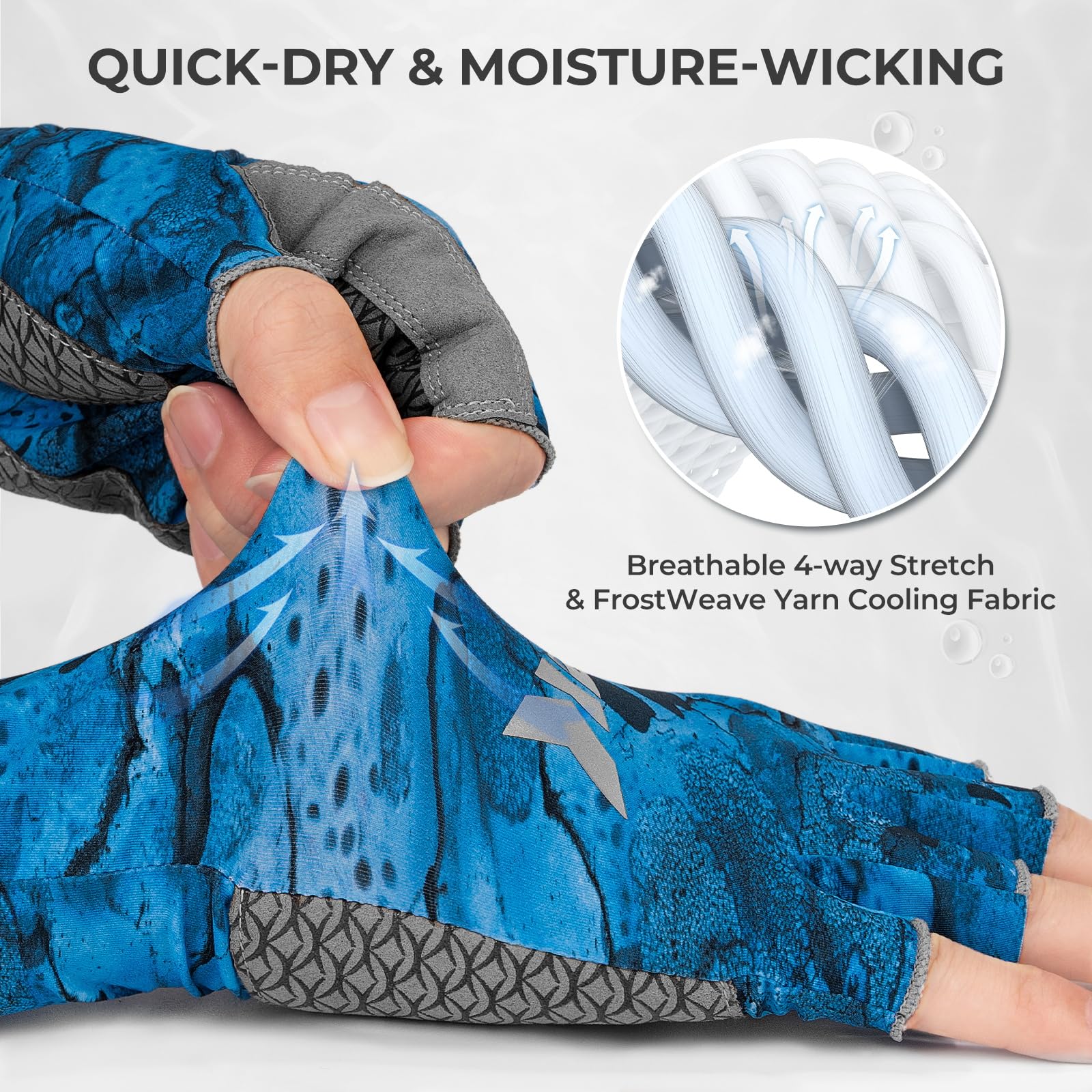 KastKing San Rafael Fishing Gloves, UPF 50 Sun Protection Fingerless Gloves Quick-Dry, Extended Cuff UV Protection Gloves for Outdoor, Kayaking, Rowing, Paddling,Hunting