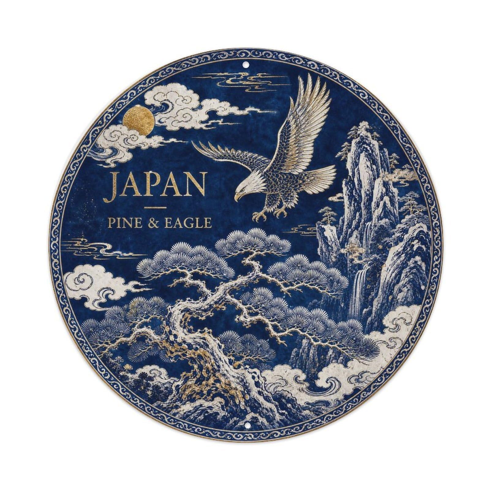 Olyhtr 8X8inch Classic Style Arita Japan Pine Eagle Ceramic Folk Pattern Metal Tin Sign