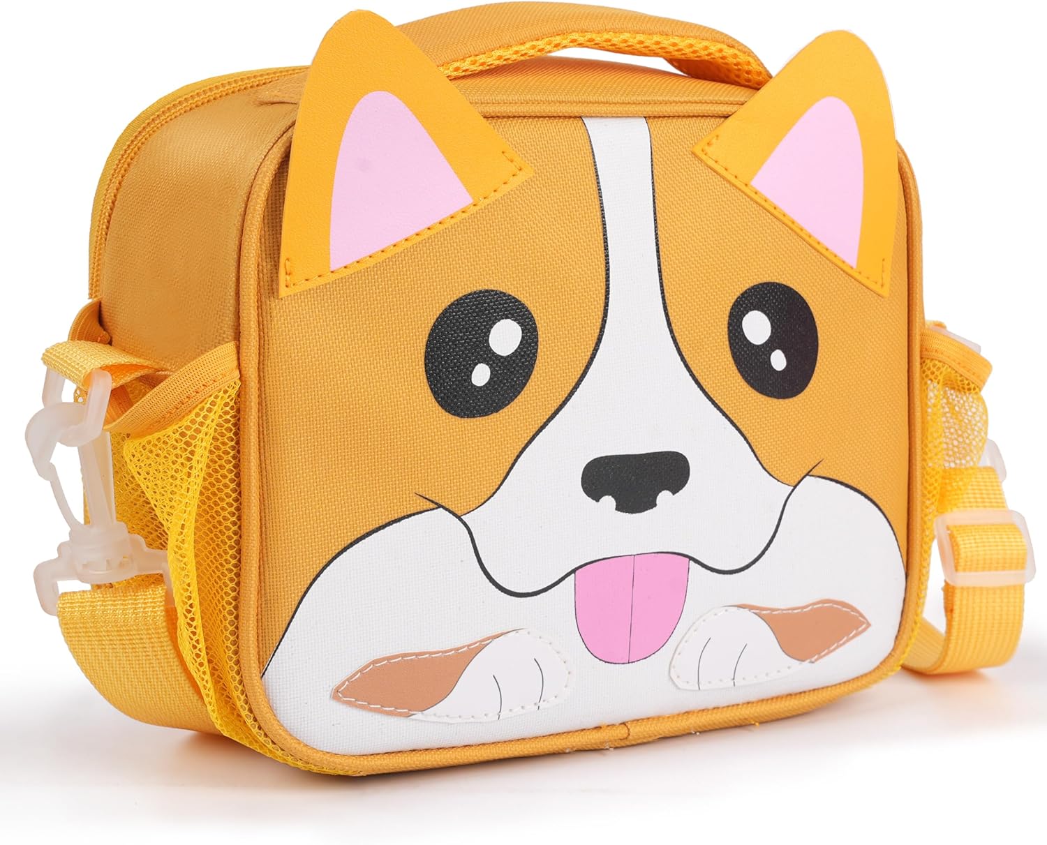 Insulated Lunch Box Bag for Kids with Shoulder Strap, Reusable Durable Lightweight Lunch Bag for Girls Boys, Keep Food Cold/Warm, Corgi Dog Yellow White