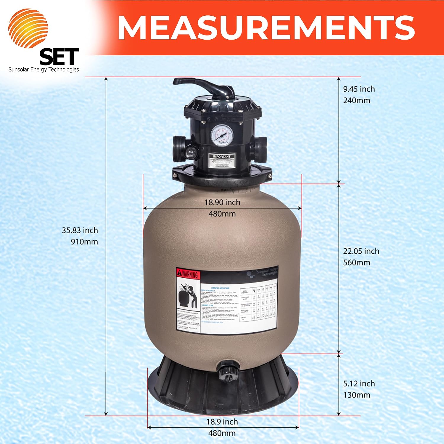 SUNSOLAR sand filter measurements