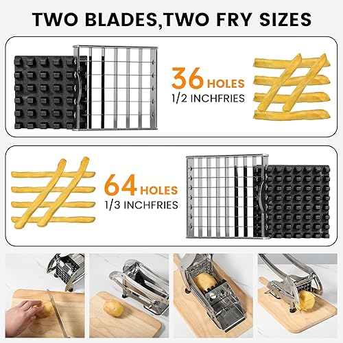 Miniatura 3 de REDANT Cortador profesional de papas fritas  Cortador de patatas de acero inoxidable con 2 cuchillas (12 y 13 pulgadas) y pies de succión