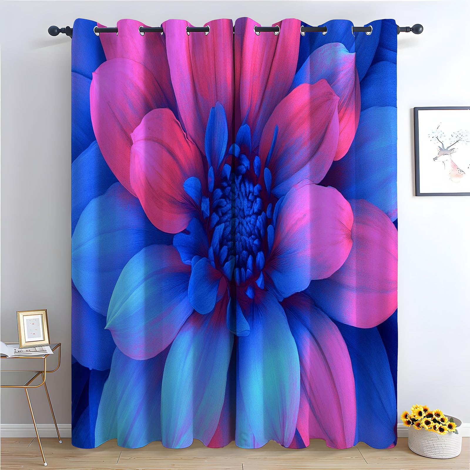 TERUEA Resistant Polyester Fabric Curtains Close up gradient pink blue flower macro Curtains Landscape Decor Multiple sizes-28 W x 63" L (Pack of 2)