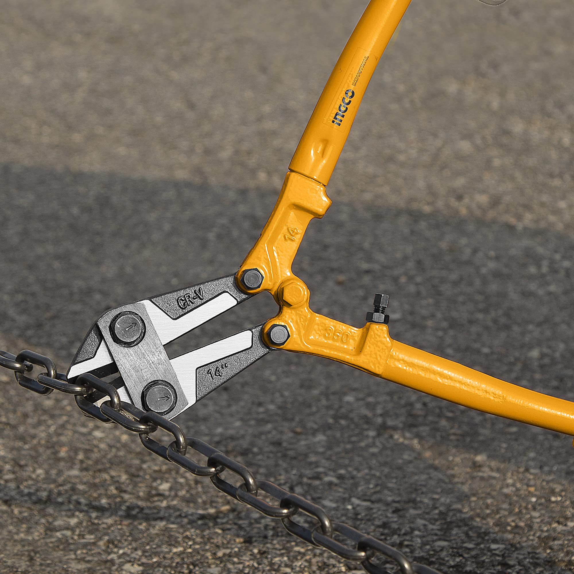INGCO Bolt Cutter, CR-V Mini Bolt and Wire Cutter 14", Easily Cut Locks, Cable, Chain, Spring Snips Clippers, with Soft Rubber Handle 4