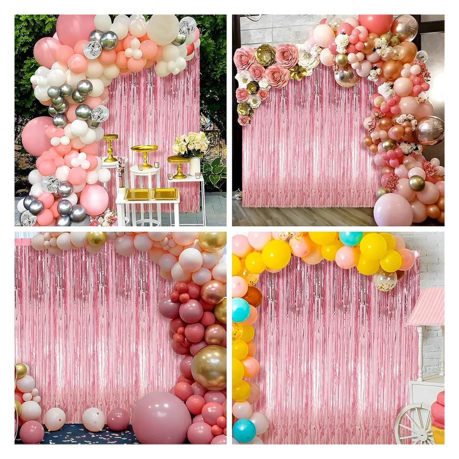 42 Uds serpentinas de oro rosa telón fondo decoración fiesta papel aluminio con flecos cortinas foto for cumpleaños Para Hogar(Gold)