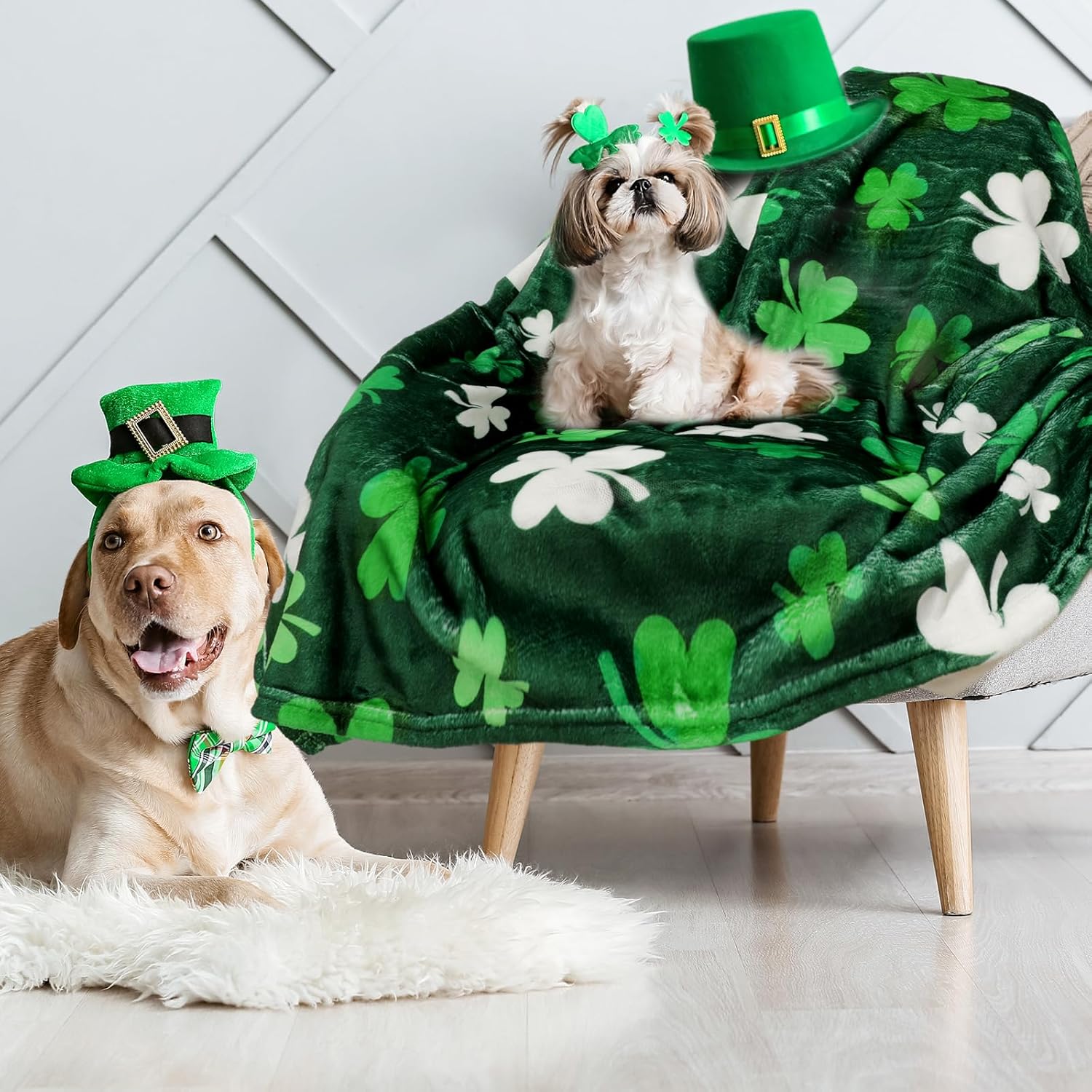 St. Patrick's Day Fuzzy Blanket Green White Shamrock Throw Blanket Irish Clover Decorative Soft Cozy Flannel Blanket for Home Bed Sofa Couch Chair, 50 x 60 Inch - Image 4