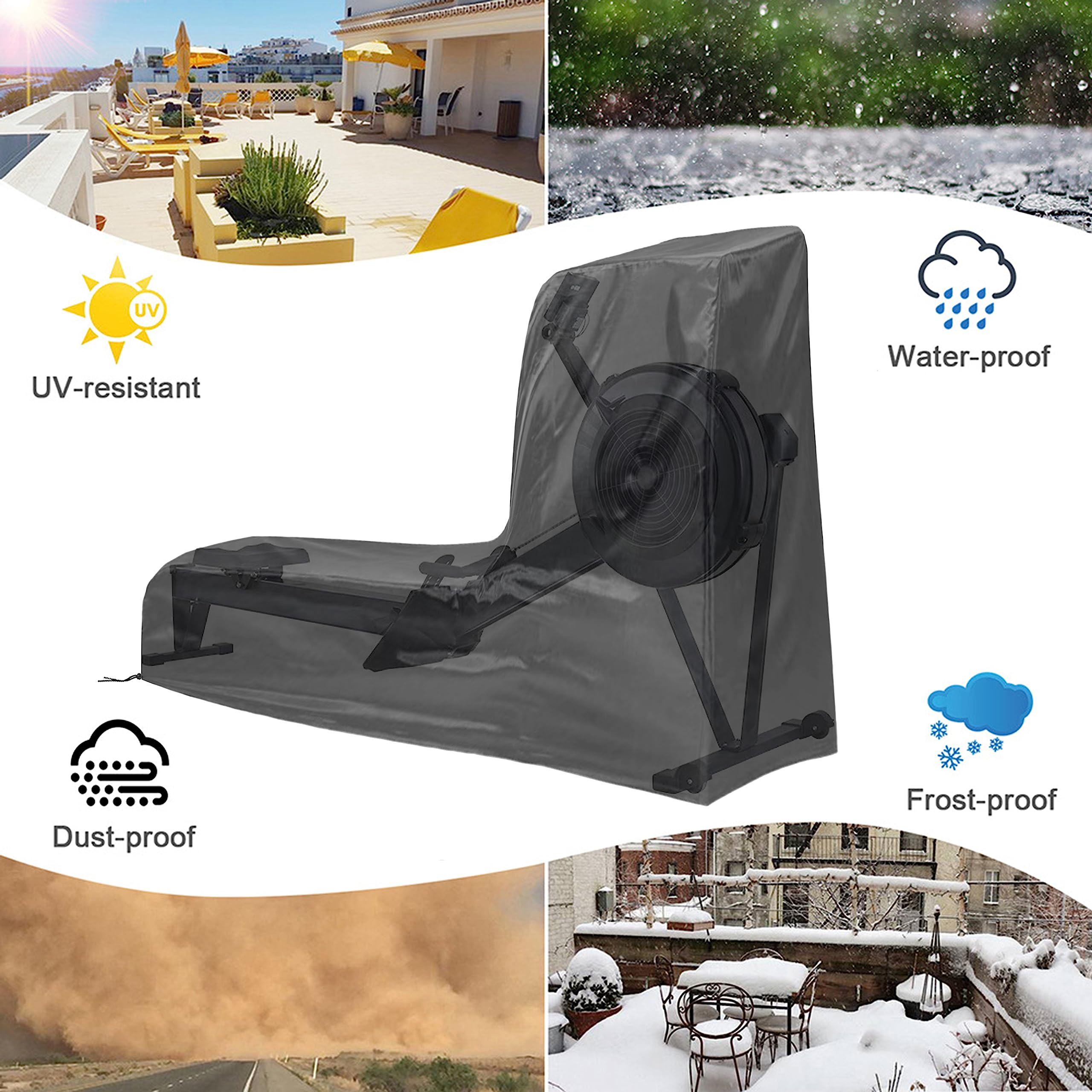 Copertura Vogatore, Copertura per Rowing Machine – Impermeabile, Anti-UV e Anti-Polvere (241 x 61 x 100 cm)