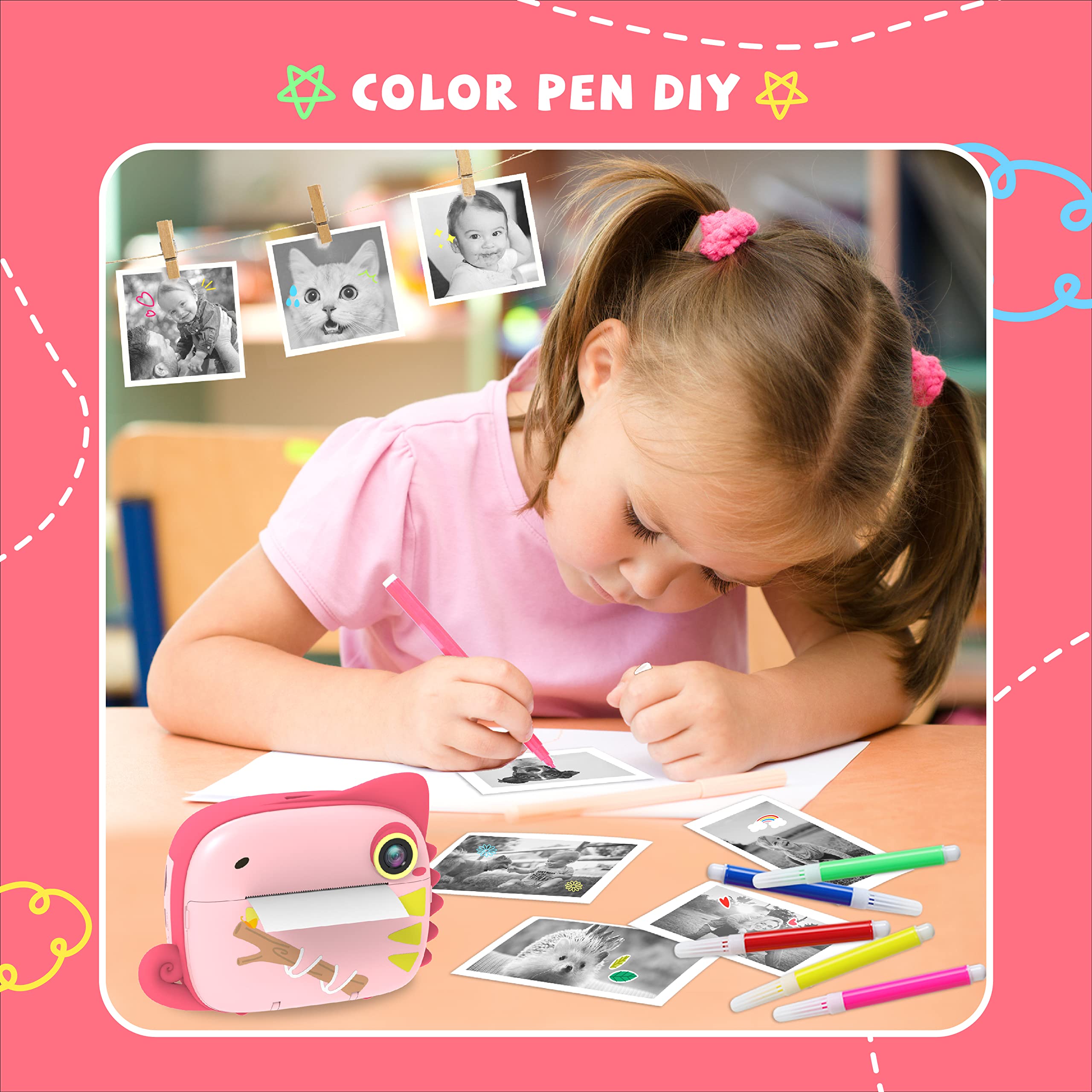 TIATUA kinderkamera sofortbildkamera, Digitalkamera Videokamera mit 20MP Dual-Linse & 32GB Karte, ohne Tinte Sofortkamera für Mädchen Jungen 3-12 Jahren, Fotopapier & lustigem Zubehör inklusive