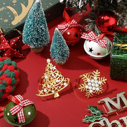 Miniatura 10 de Servilletero de copo de nieve para árbol de Navidad, servilletero, hebilla de anillo de metal con diamantes de imitación de Navidad, para mesa de