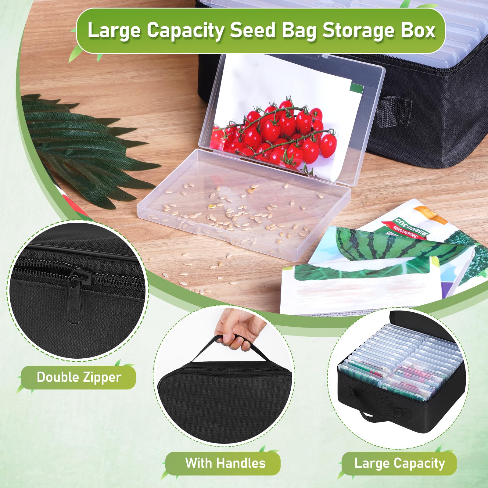 Boîte de rangement à 24 emplacements avec double fermeture éclair, 100 sacs scellés et 80 étiquettes autocollantes, récipient de rangement pour jardin, légumes, fleurs, plantes