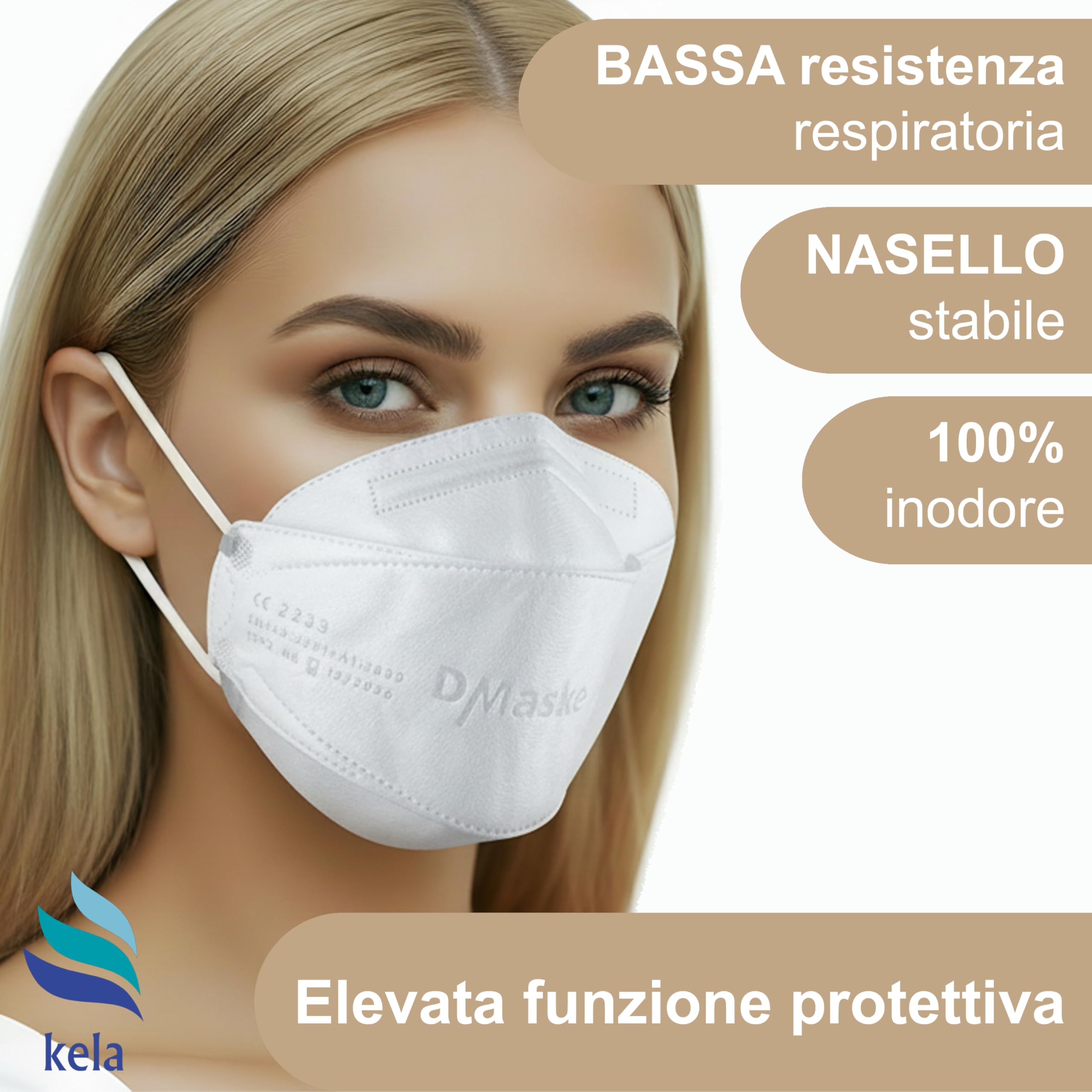 Mascherine FFP2 Certificate CE Made in Germany, Conformi alla Normativa EN149:2001+A1:2009, Certificate DEKRA CE 0158, 5 strati BFE ≥99%, Imbustate Singolarmente
