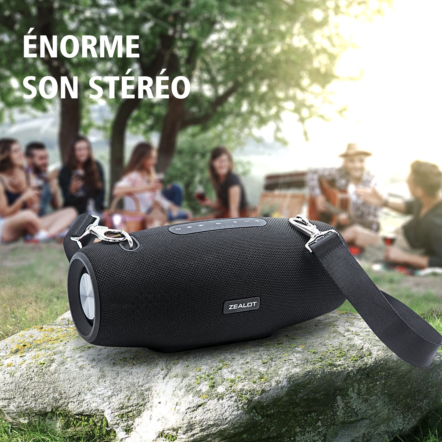 ZEALOT Enceinte Bluetooth Portable, 60W Haut Parleur sans Fil avec Basses Puissantes, EQ, 40 Heures d’autonomie, IPX6, Port AUX, TF Carte, USB, Double Appairage Stéréo, pour l'extérieur/La Fête, Noir