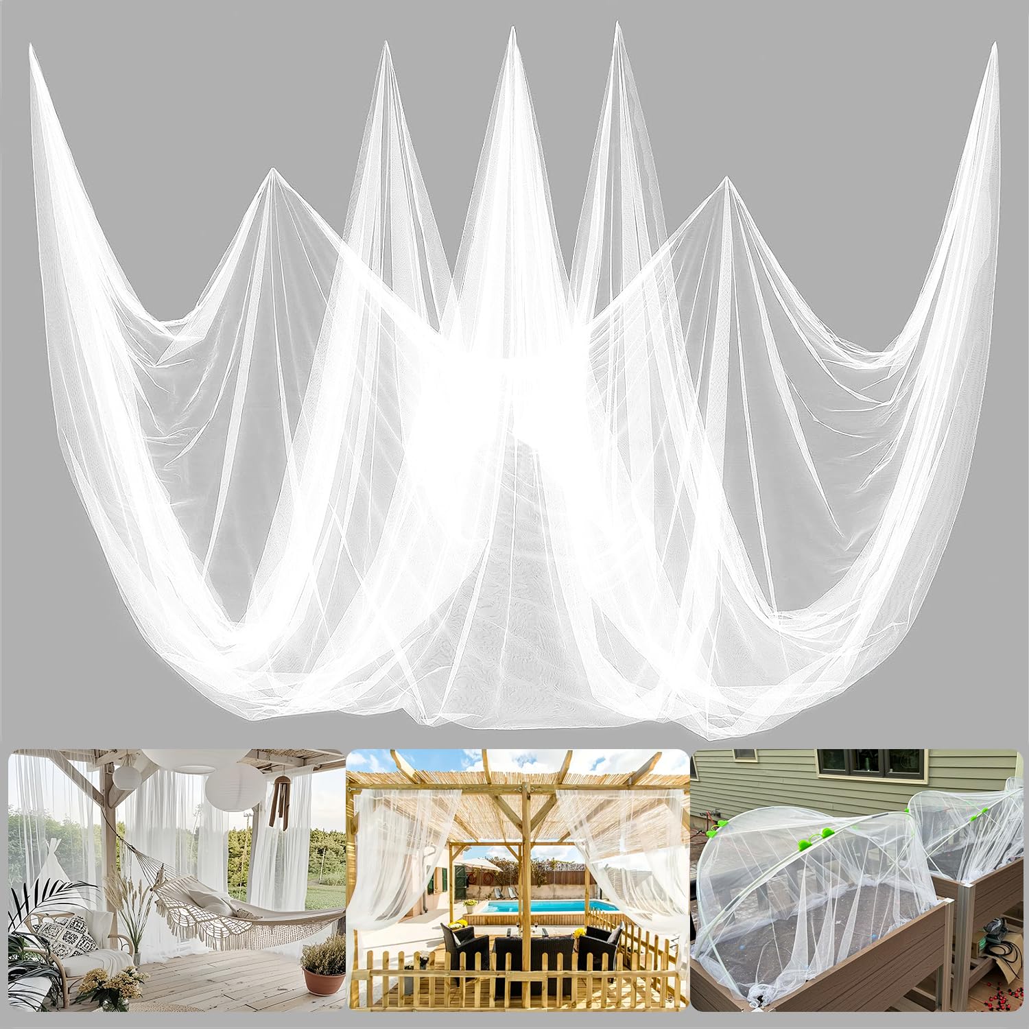 Moustiquaire pour terrasse et jardin 2,4 x 6 m Blanc maille respirante Protection DIY