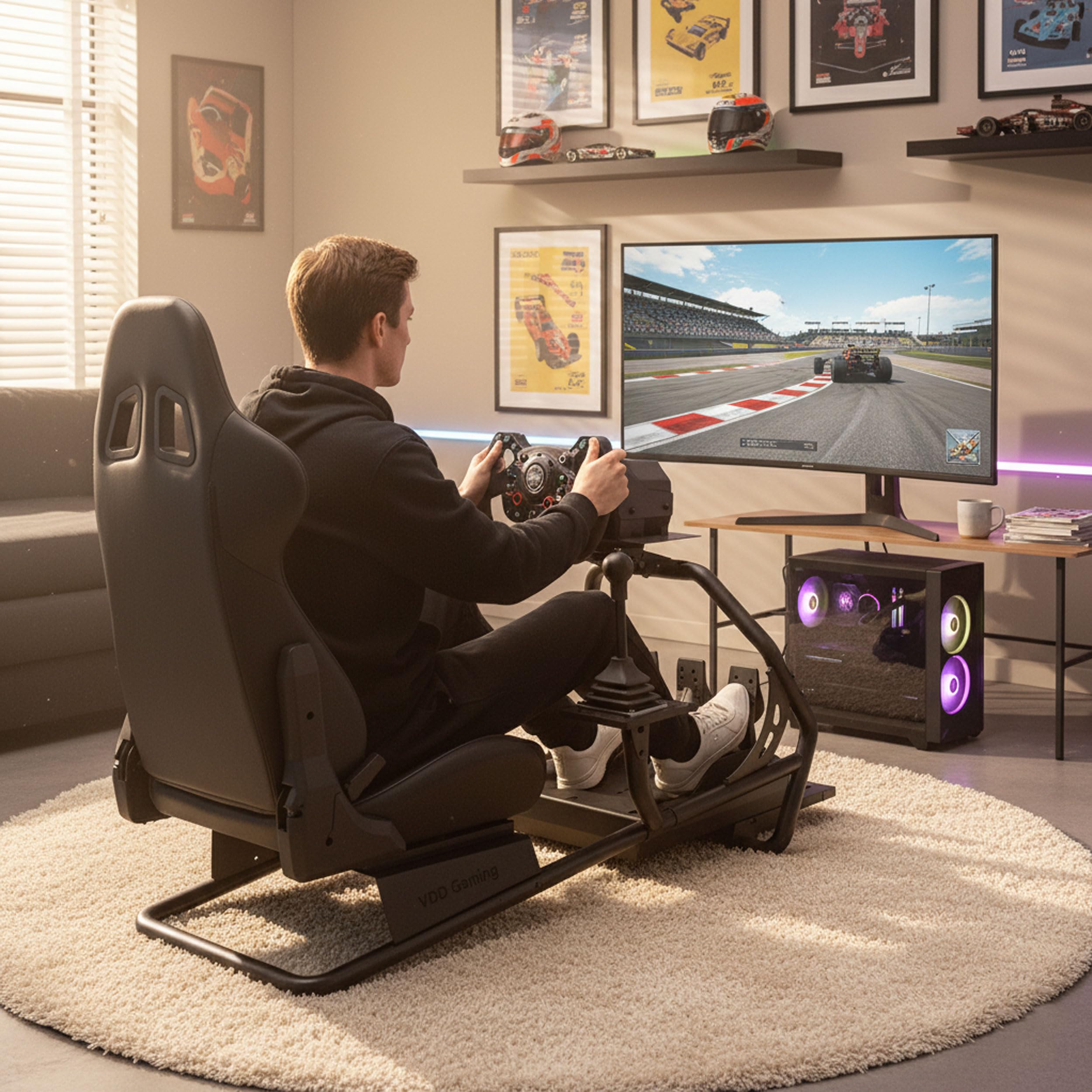 VDD - Simulateur cockpit pour fauteuil de course - entièrement réglable - siège de course - sans fixation d'écran