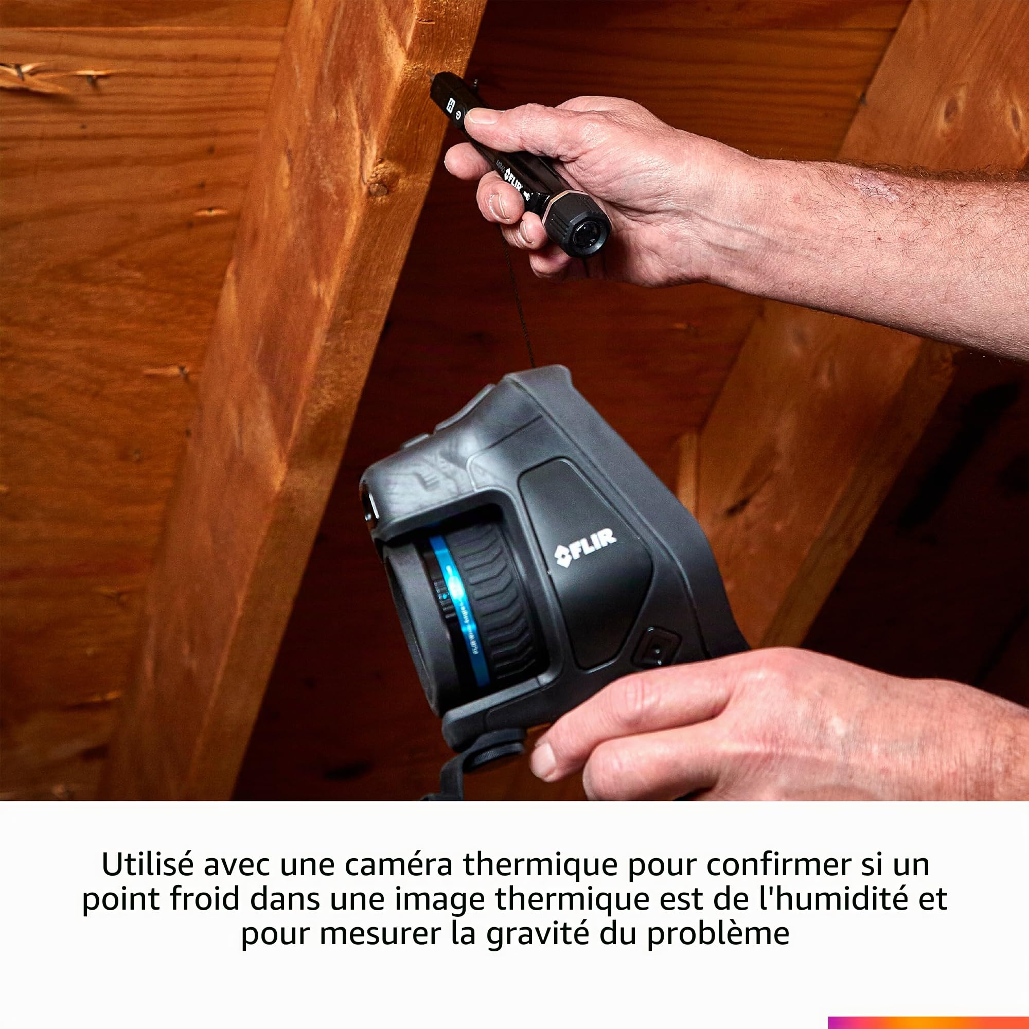 FLIR MR40 Humidimètre Stylo + Lampe De Poche, Portable, Robuste, 2 Broches, À Échelle Unique, Avec Lampe De Poche Intégrée Pour Le Bois Et Les Matériaux De Construction Courants | Échelle unique, bois et matériaux construction, IP54, chute 3m, broches rem