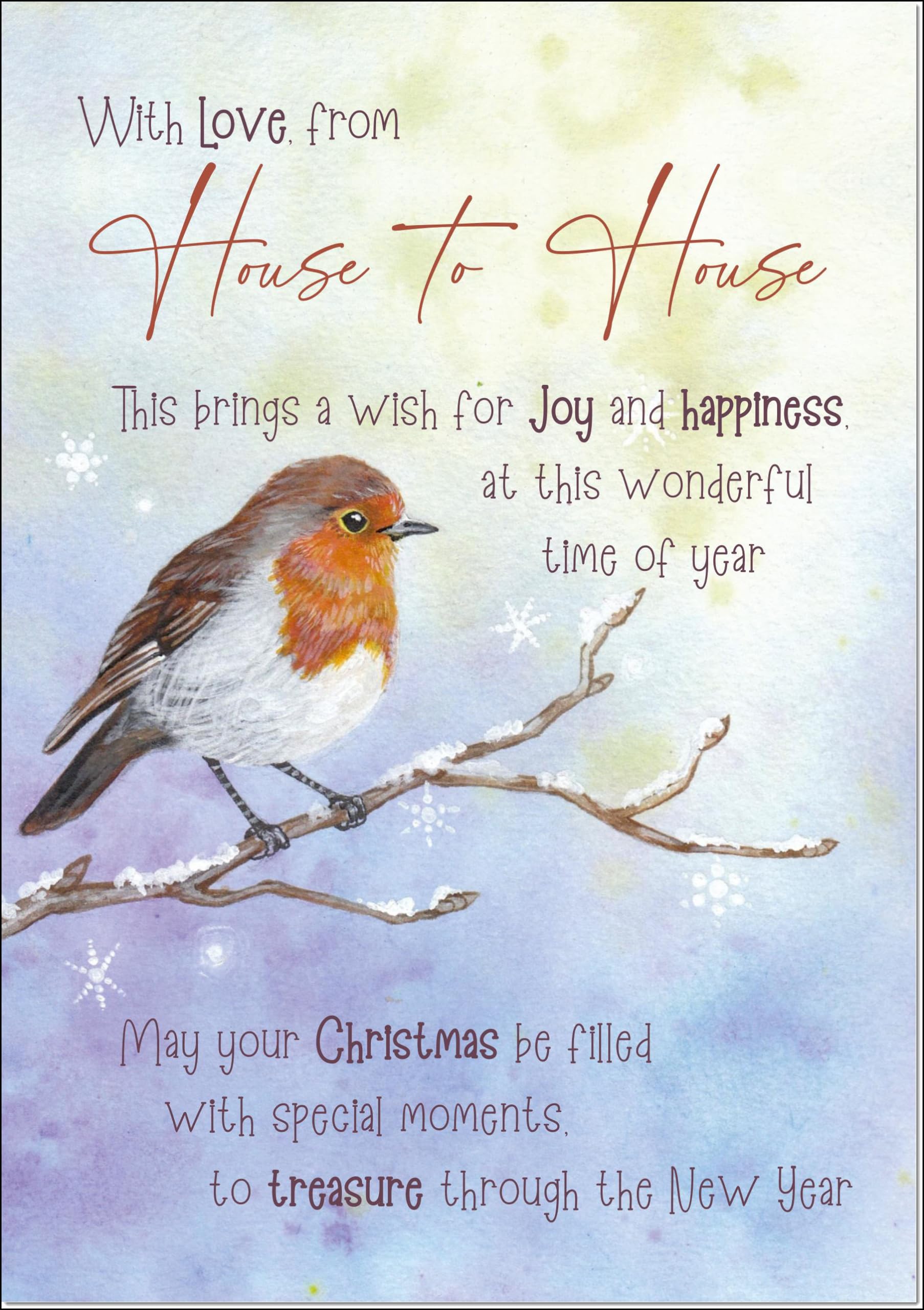doodlecards House To House Christmas Card Watercolour Robin In The Frost Large A4 Size Christmas Card for House To House with Plain Envelope