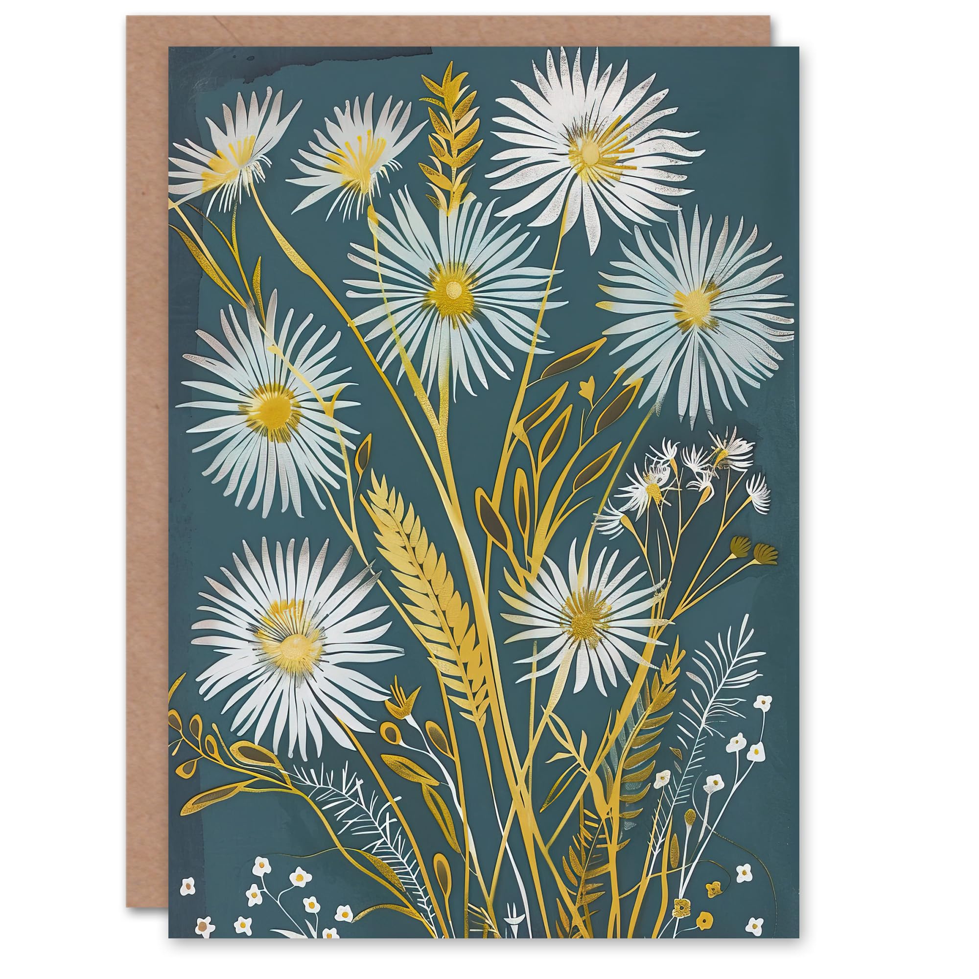 Artery8 Greeting Card Aster Wildflowers Painting Floral Wheat Harvest For Her Woman Birthday Card