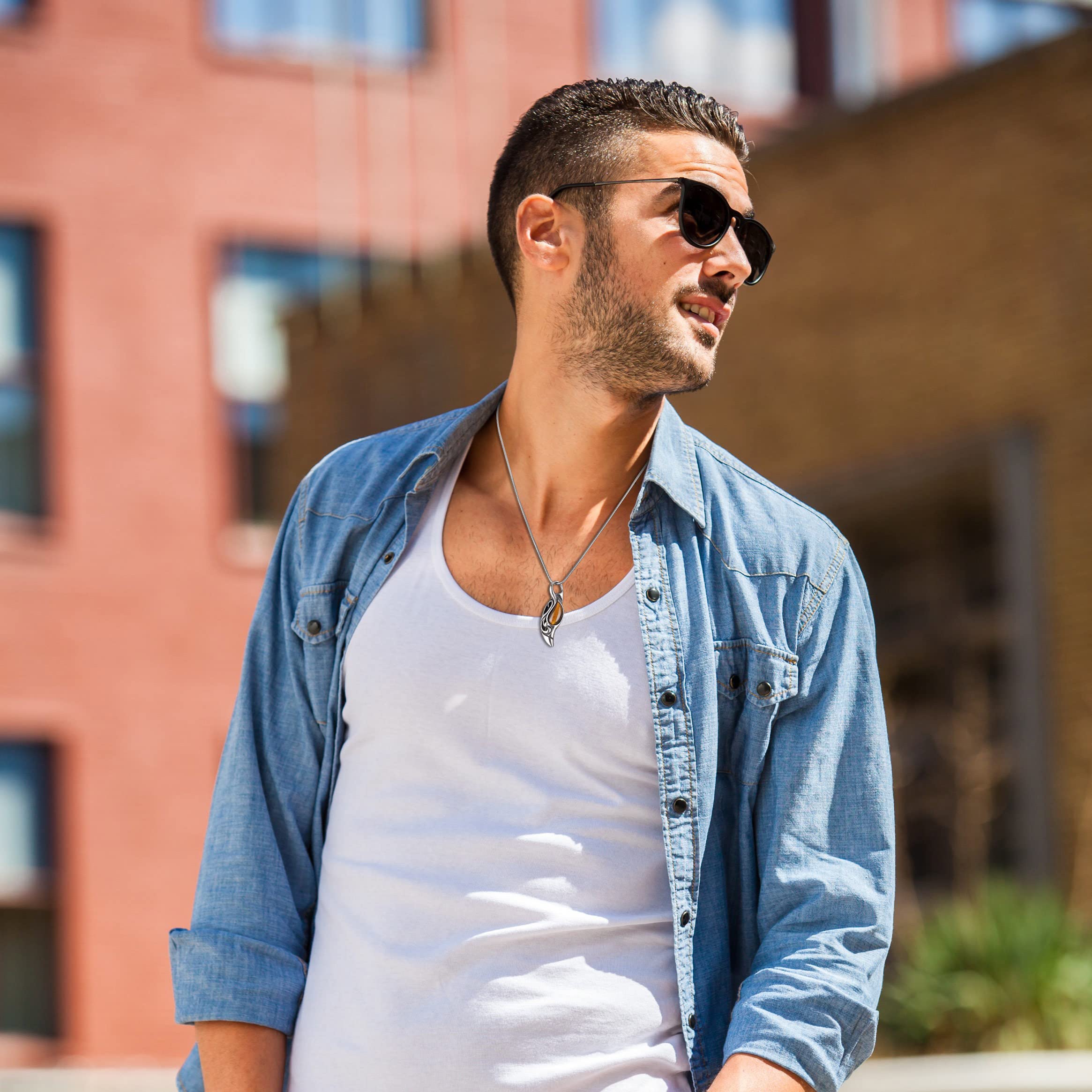 COAI Collier Homme Acier Inoxydable, Collier Œil de Tigre Homme