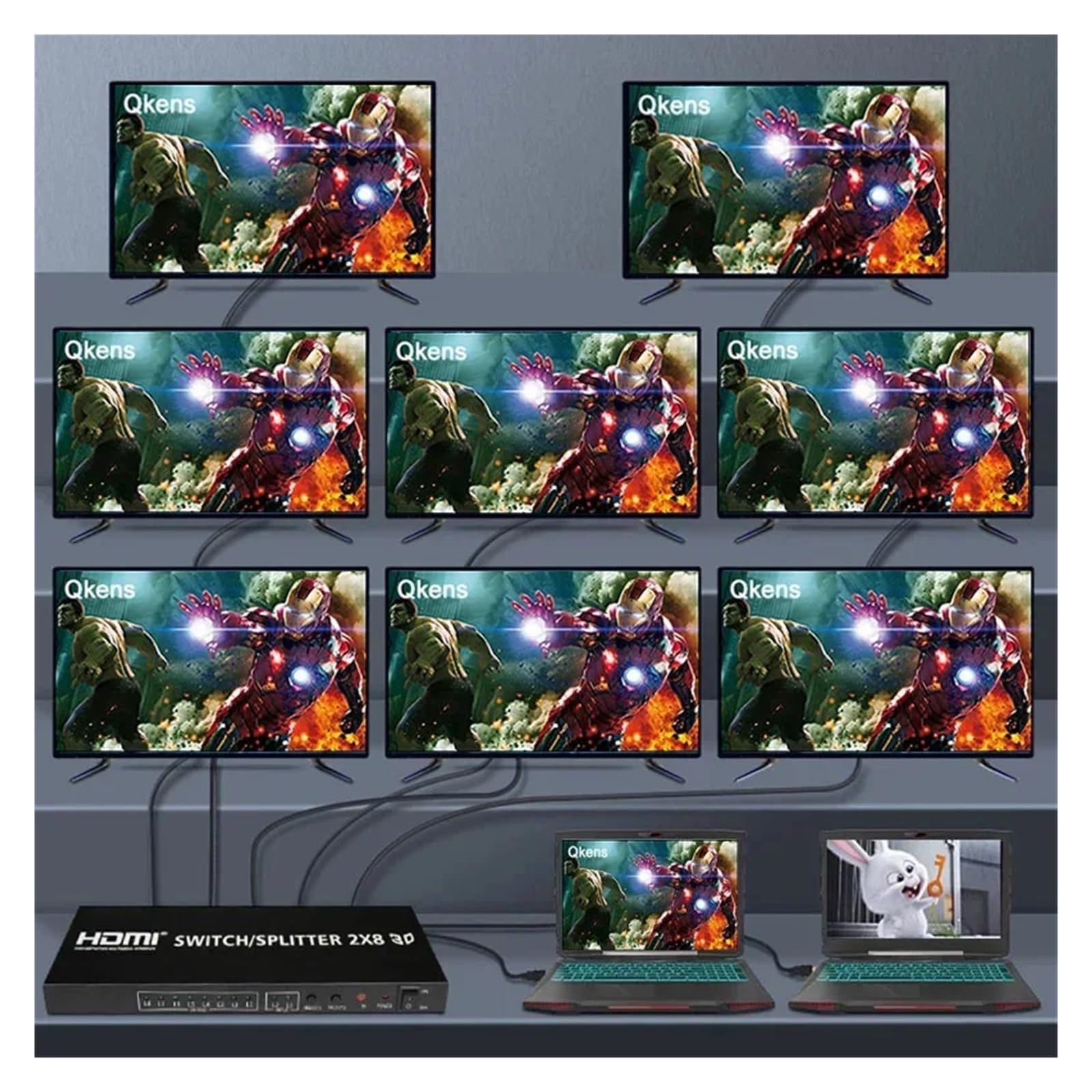 Convertitore Digitale, Selettore di commutazione 4K 3D 2x8 2 in 8 out Splitter 1 a monitor schermo display