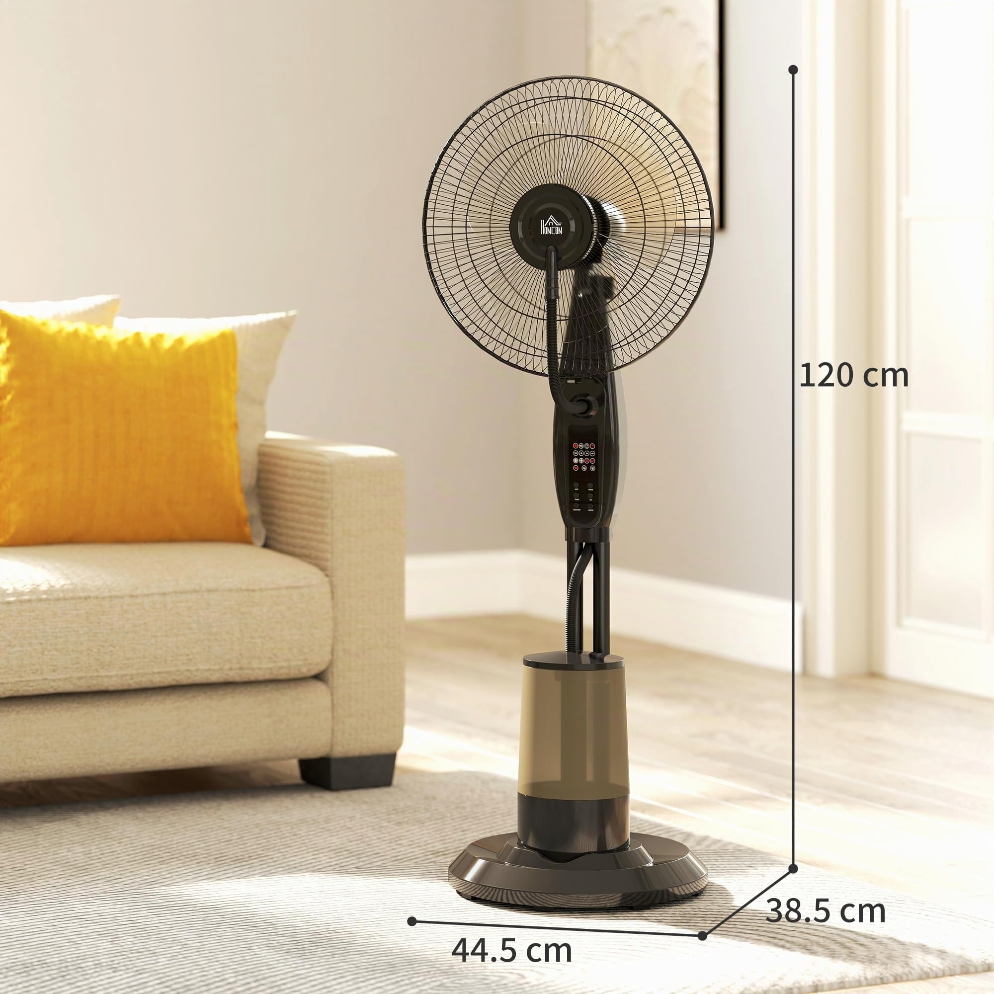 HOMCOM Ventilatore Nebulizzatore 75W con Serbatoio 3.2L, 3 Modalità | 3 Velocità, Ventilatore a Piantana, Inclinazione 10°, Oscillazione 70°, Timer 7.5h, Telecomando, 120cm
