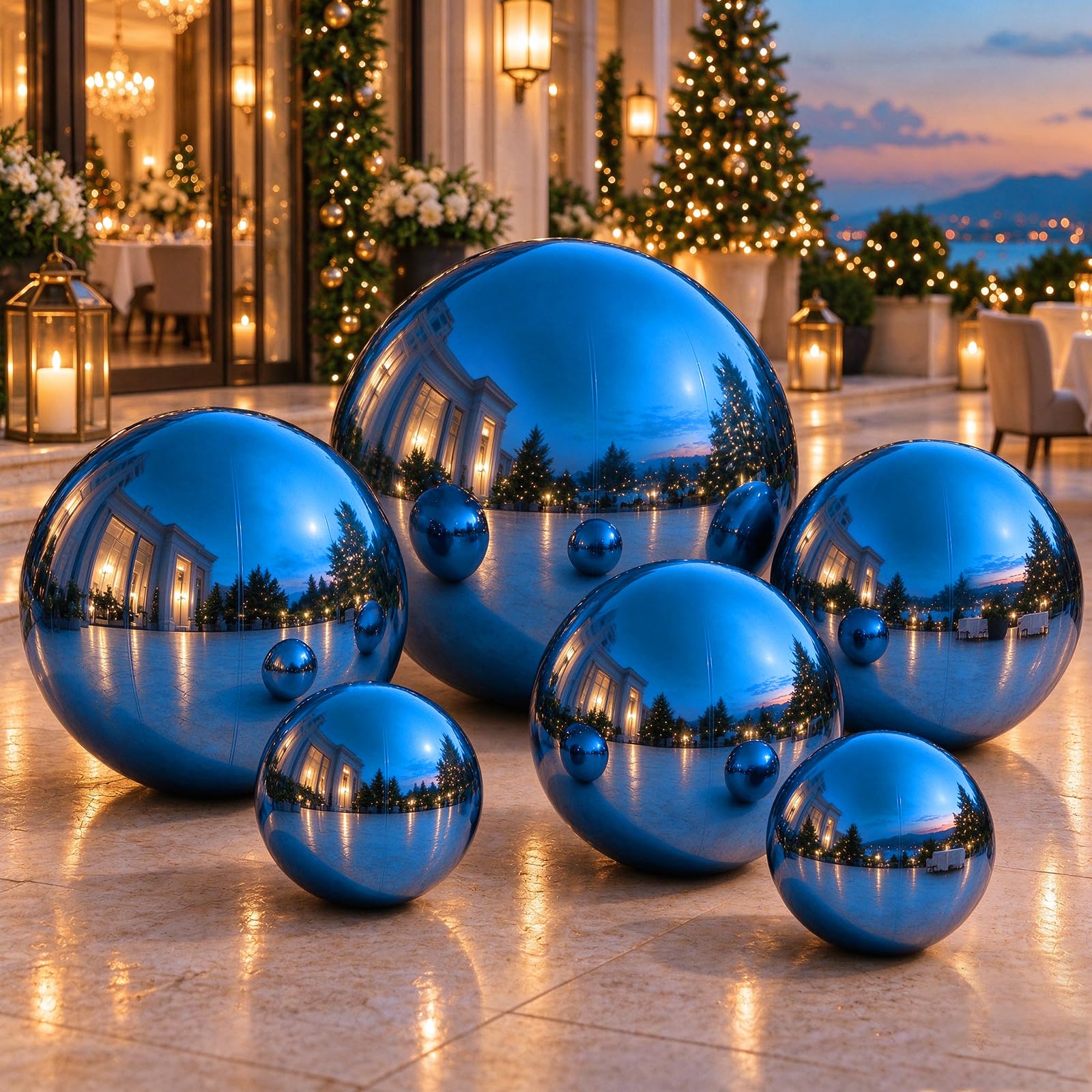 Photo 1 of VEBESYET 6PCS Blue Inflatable Mirror Ball Set with 600W Pump