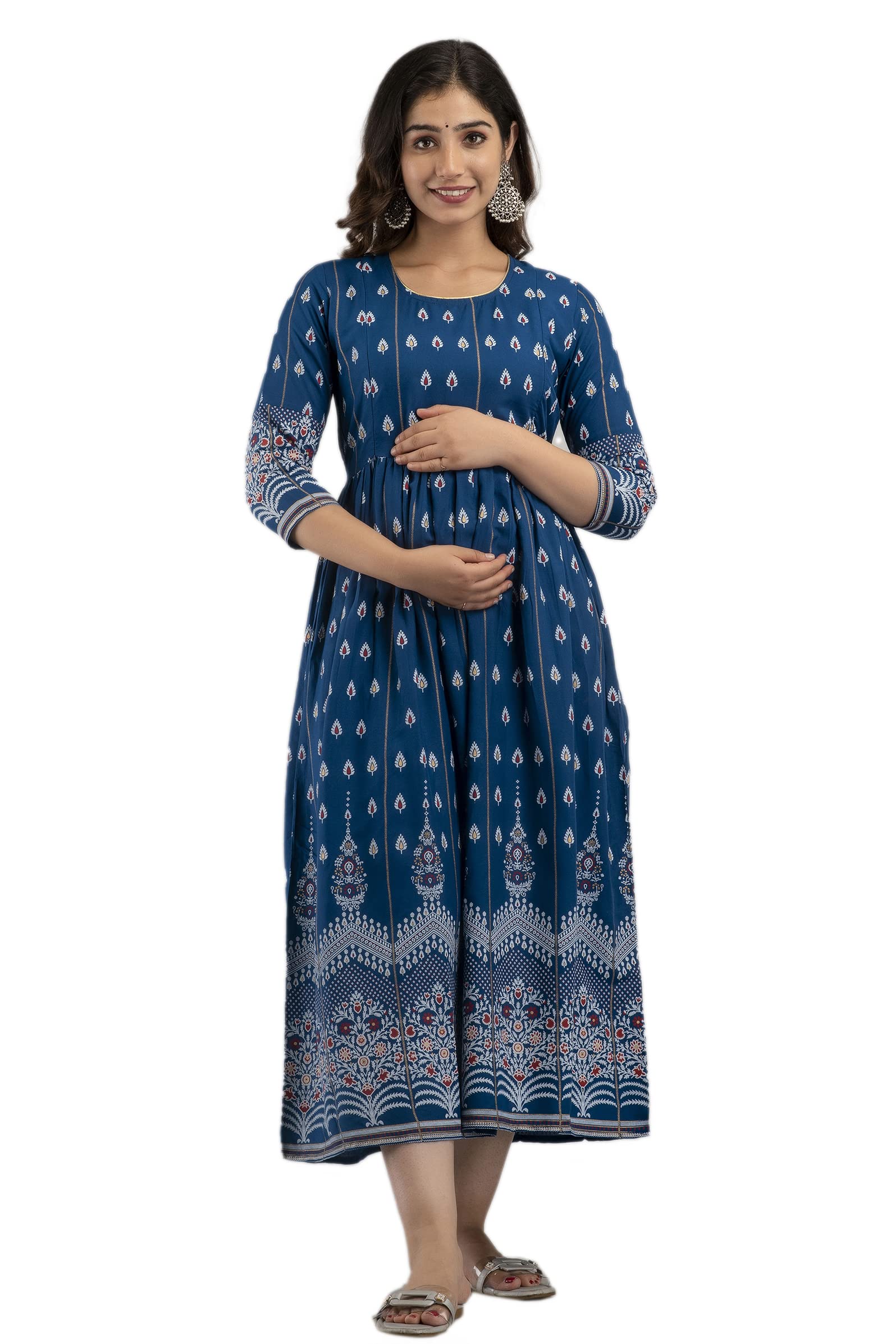 Devek Enterprises - Vestido de maternidad de rayón Anarkali para mujer, vestido de embarazo, vestido de alimentación fácil