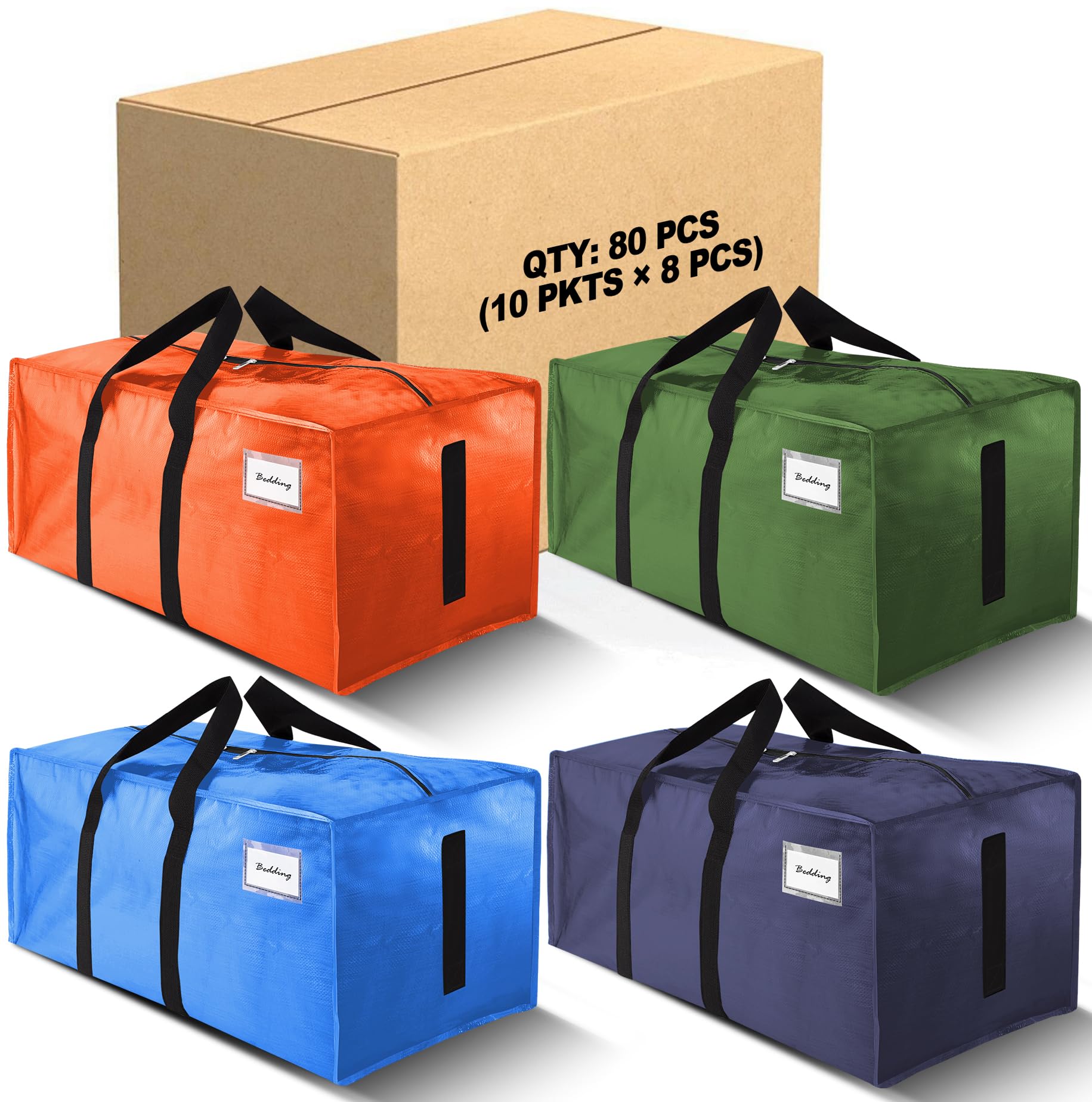 Photo 1 of *** PARTIAL SET **** 80 Pack Large Strong Moving Bags with Zippers & Carrying Handles - Water-Resistant - Heavy Duty Storage Tote for Space Saving, Fold Flat, Alternative to Moving Box (Multicolored)