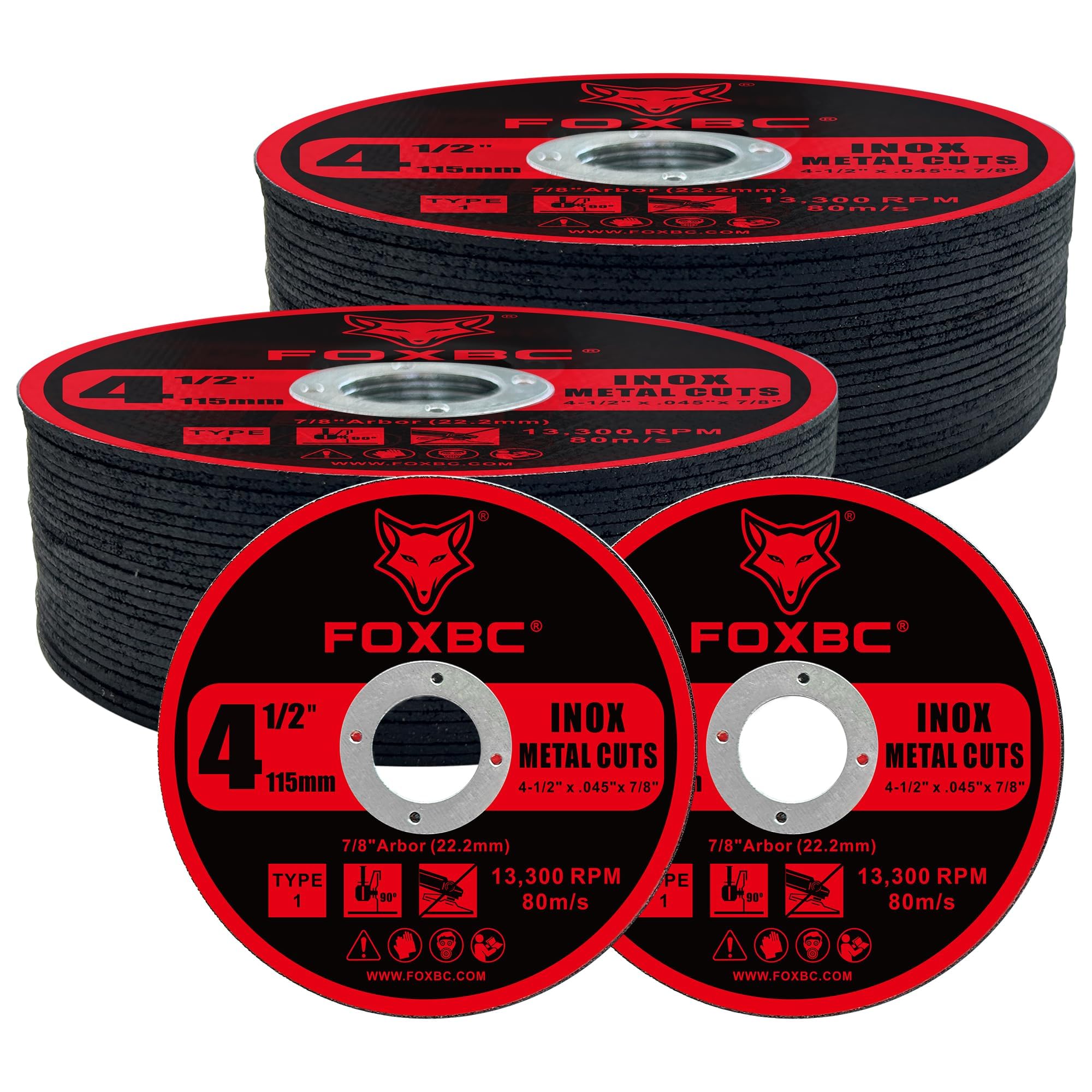 FOXBC Discos de rueda de corte de 4-1/2 pulgadas para amoladora angular, corte para metal y acero inoxidable, 4-1/2 x 0.45 x 7/8 pulgadas, paquete de 50