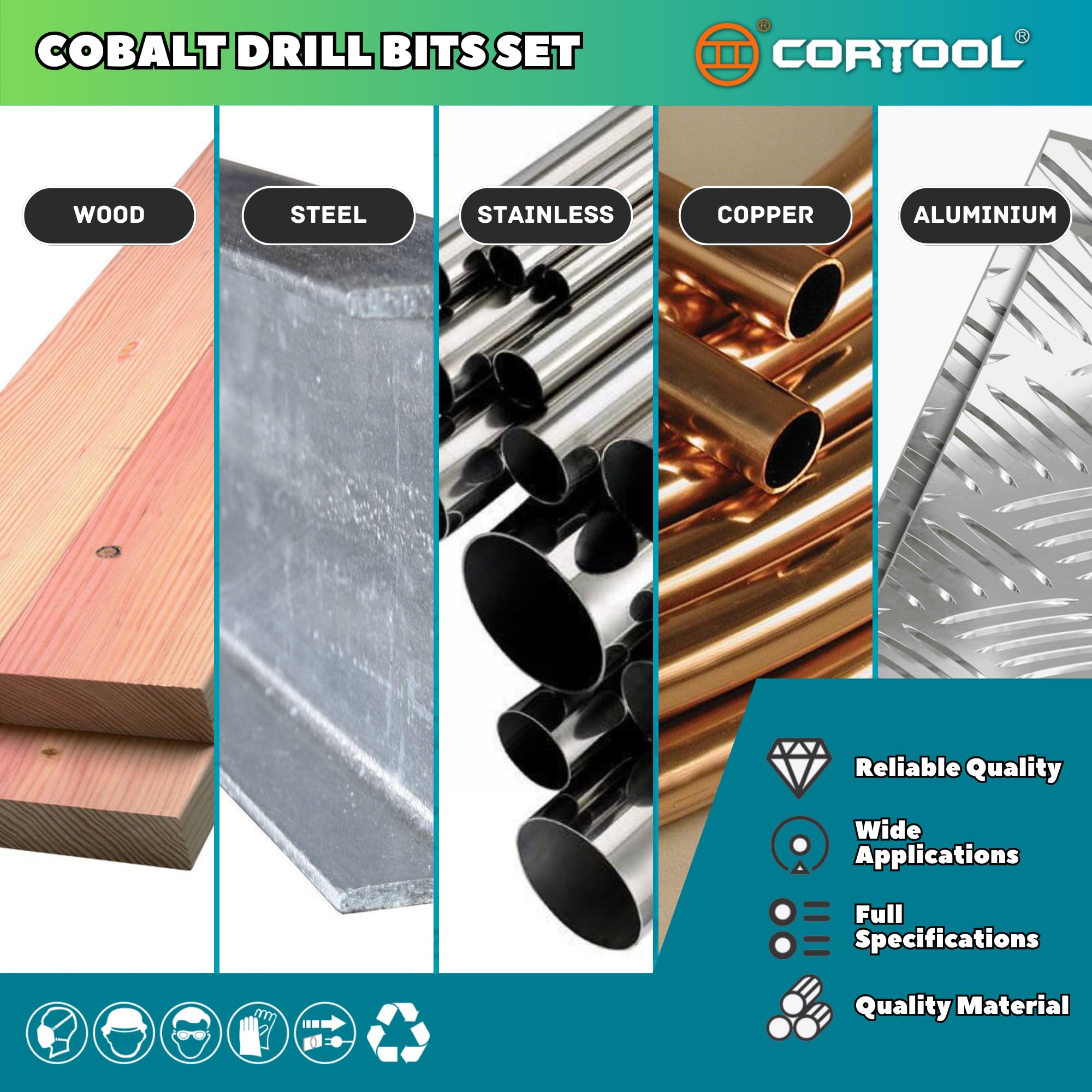 Brocas de cobalto de 17/64 pulgadas (12 piezas), juego de brocas helicoidales M35 HSS para metal duro, acero inoxidable, hierro, cobre, aluminio, latón, plástico y madera