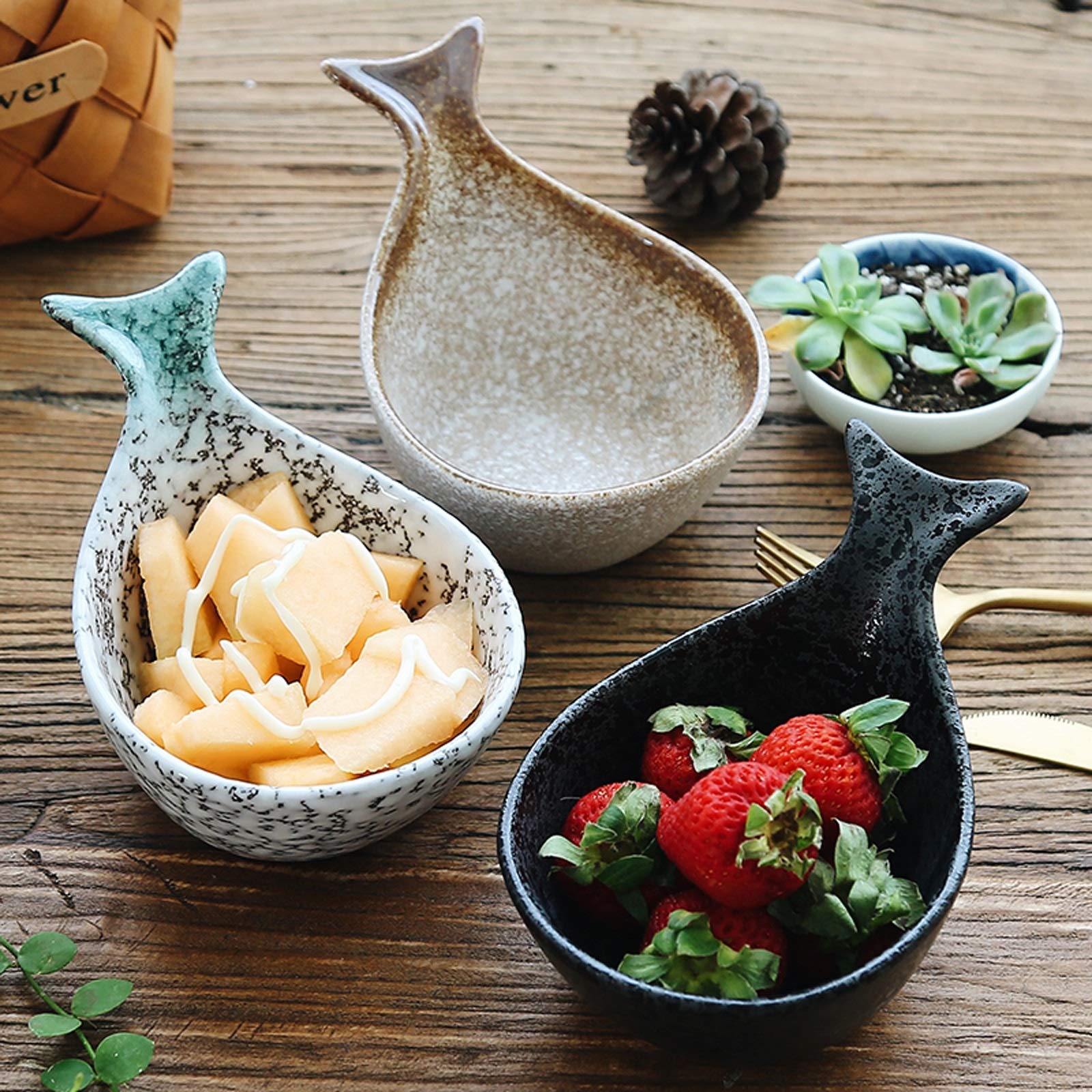 Ciotoline Aperitivo Salsa Piatto Divertente Insalata di Frutta a Forma di Pesce Dessert Ciotola di Tuffo in Ceramica/immergere Ciotole per Salsa di Pomodoro, soia e Altri Party Cena - Set di 4 (7,7