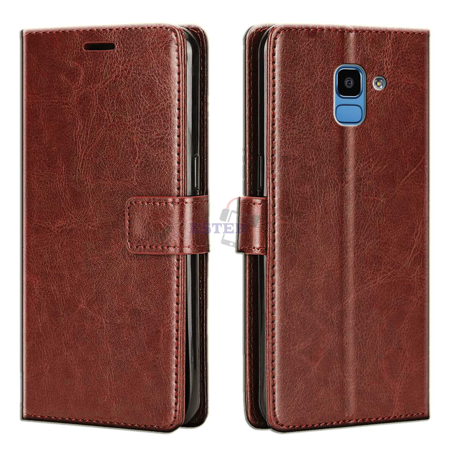 Xester® Flip Cover for Samsung J6 | Magnetic Closurer| PU Leather Magnetic Wallet Back Cover Case for Samsung J6 (Brown)