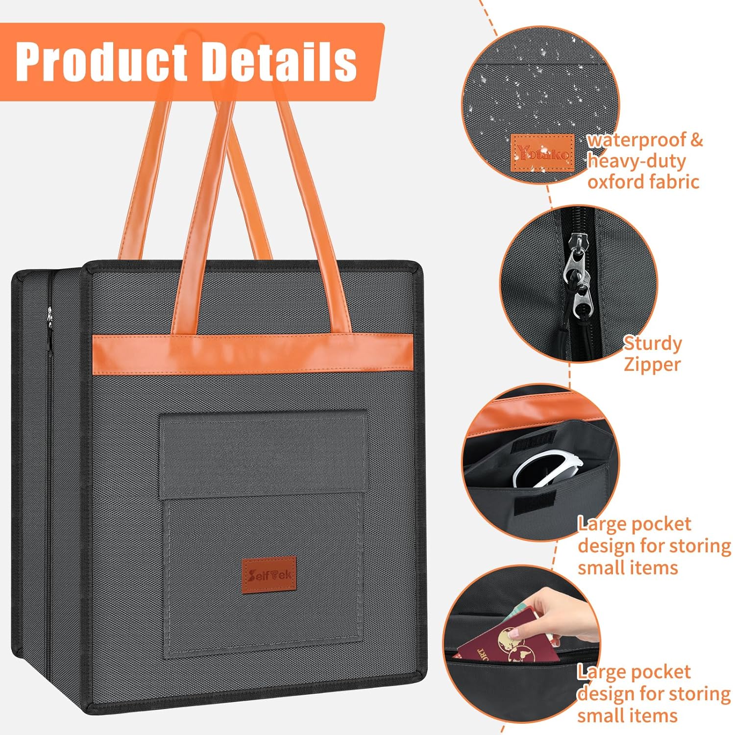 SelfTek Shoe Bags for Travel with Handle, Waterproof Large-Capacity Family Travel Shoe Bag Organizer for Multiple Shoes, Shoe Travel Bags for Packing, Suitable for Luggage Handle- Grey - Image 5