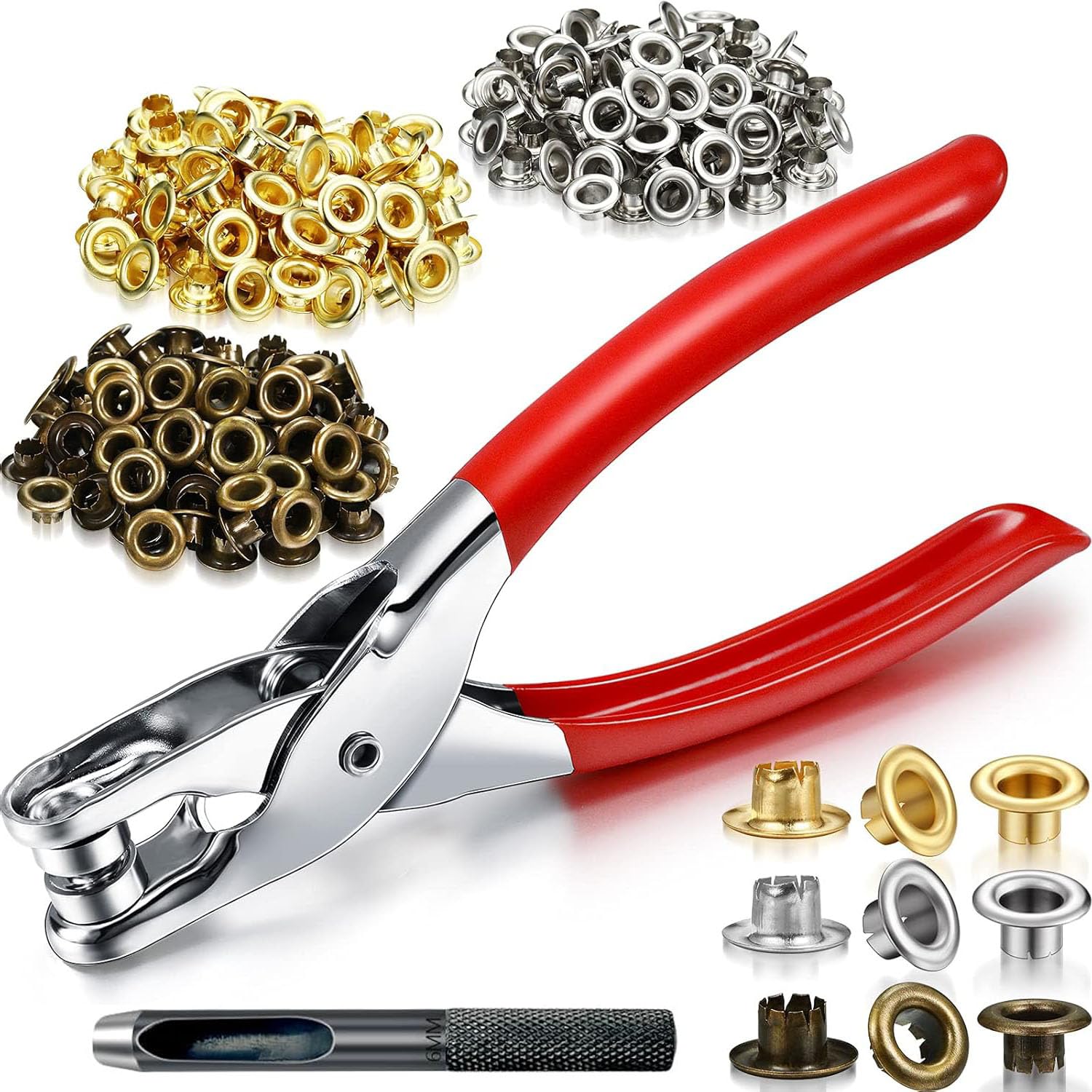Photo 1 of 1003Pcs Grommet Tool Kit, 1/4 Inch 6mm(Inside) Grommet Eyelet Pliers Kit with 1000 Metal Eyelets with Washers for Fabric, Leather, Belt, Shoes, Clothes