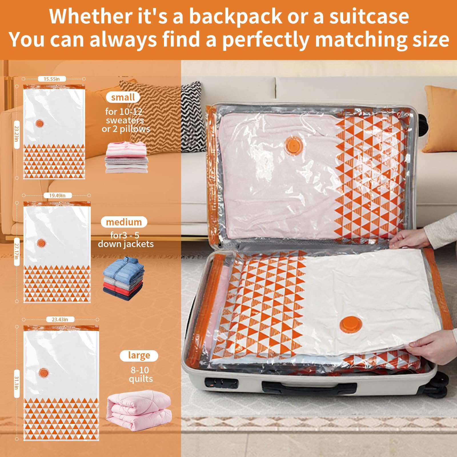 Vakuumbeutel mit tragbarer, wiederaufladbarer kabelloser Pumpe, Vakuumbeutel für Kleidung und Reisen, platzsparende Taschen für Gepäck, perfekt für Koffer und Handgepäckgrößen, 10 Stück