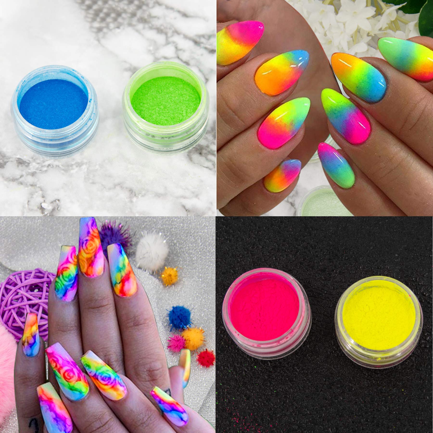Duufin 24 Colori Pigmenti in Polvere per Unghie Polvere Neon Unghie per Nail Art Unghie Decoración