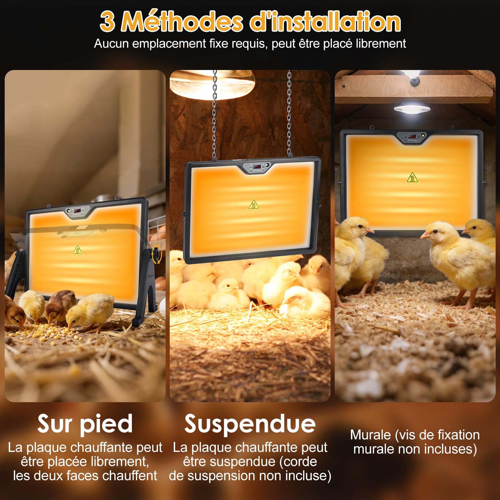 Plaque Chauffante Poussin,180W Lampe Chauffante Poussin,30-75 °C,Plaque Chauffante pour Poussins avec Télécommode,Minuteur,Chauffage pour Poulailler avec Eclairage