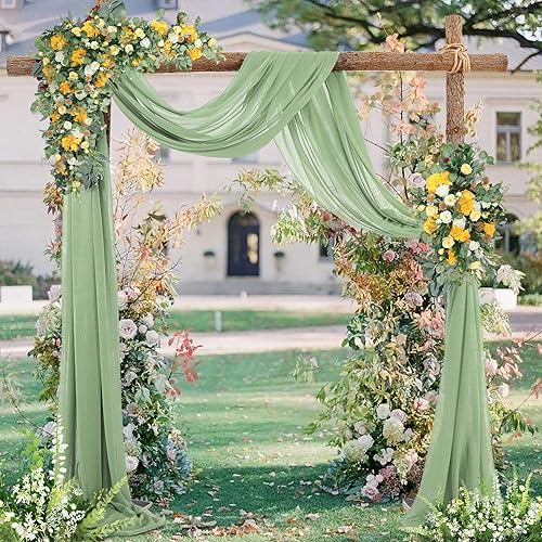 Cortinas de arco de boda verde salvia, tela drapeada de arco de boda para ceremonia, fiesta, cortinas de techo de 6 yardas