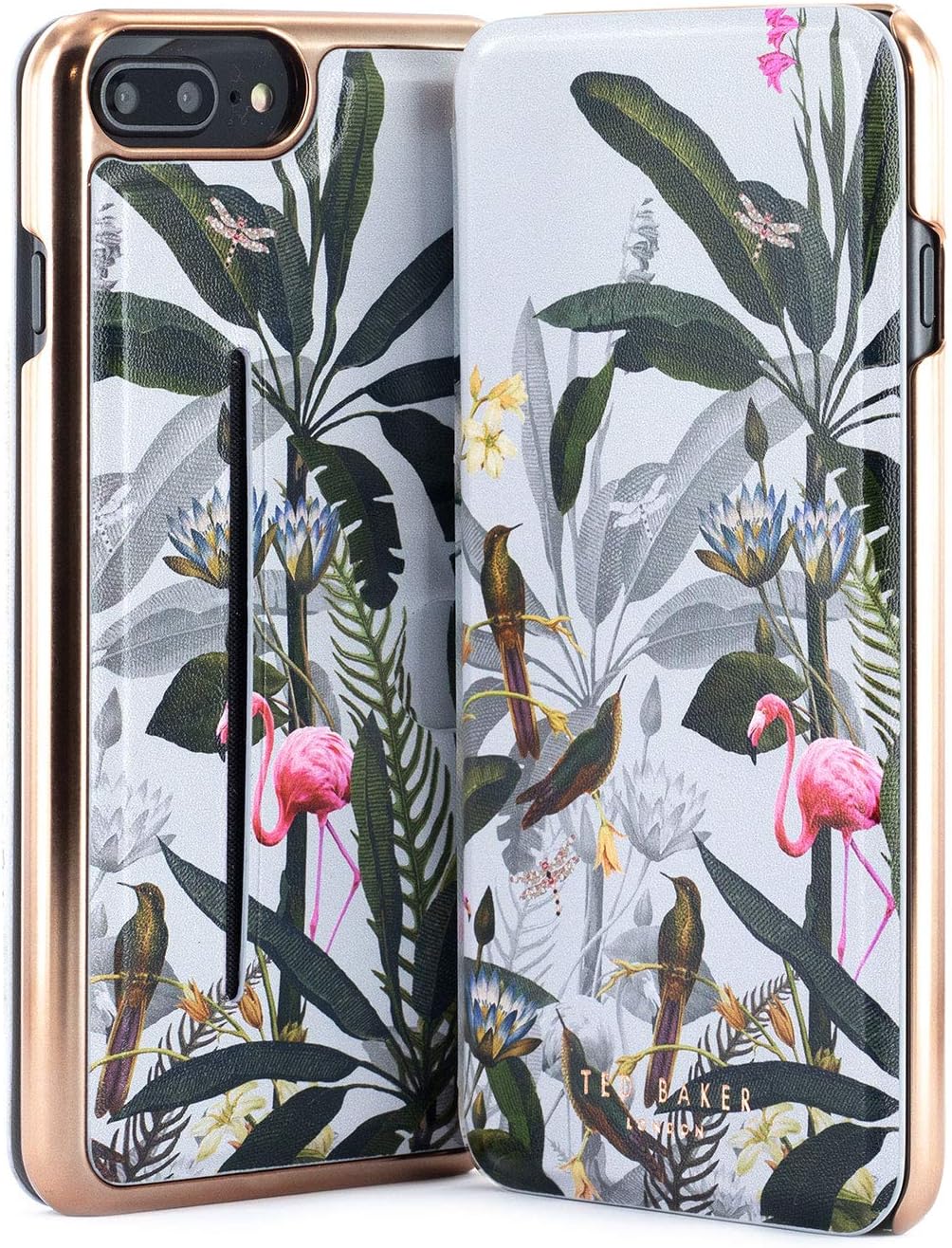 Ted Baker PLEE Mirror Folio Case with Outer Card Slot for iPhone 8 Plus / 7 Plus / 6 Plus, Protective Wallet iPhone 8 Plus / 7 Plus / 6 Plus Cover for Professional Women - Pistachio Grey
