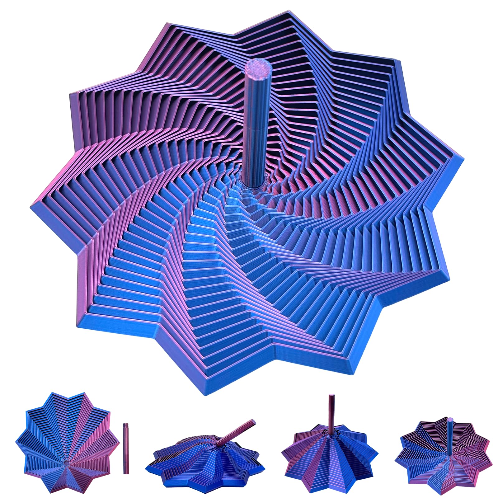 Photo 1 of 3D Printed Expanded Sensory Fidget Star,Stress-Relief Spinning Tower Toy with Handles,Sensory Toys for Adults & Teens,Honeycomb Whirling Spiral Design for ADHD & Stress Relief (Purple-Blue,L-25rings)