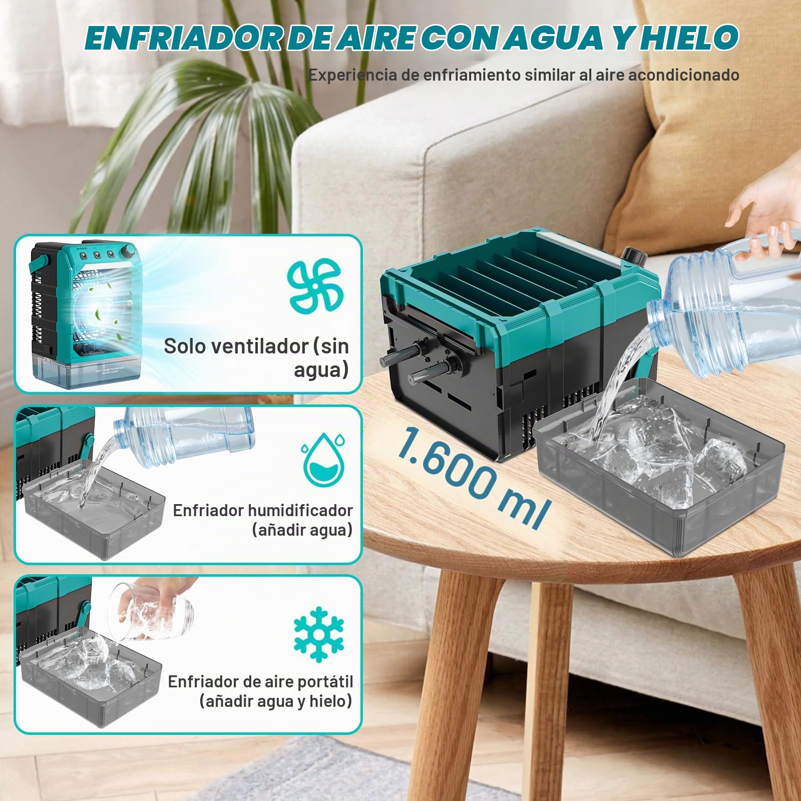 Ventilador con refrigeración por agua, compatible con batería Makita de 18 V y alimentado por USB, enfriador de aire móvil con refrigeración por agua, ventilador con humidificador para terraza, garaje