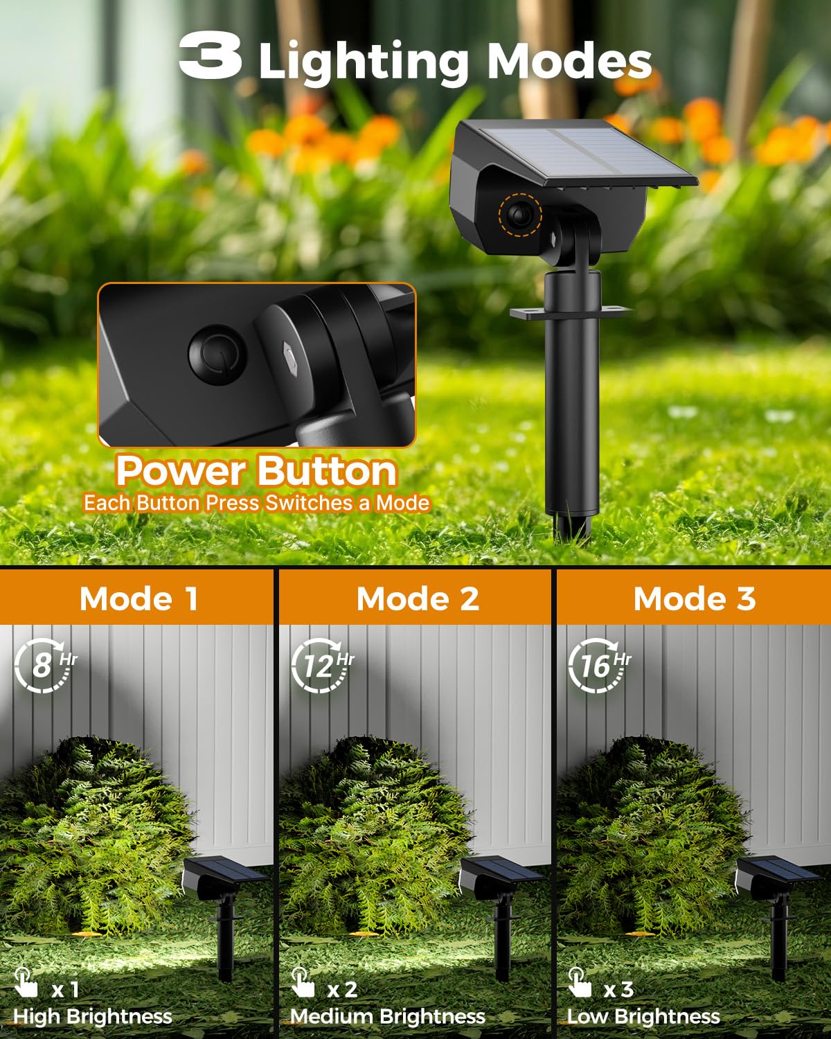 btfarm 2 Pack Solar Lights Outdoor Garden, 72 LED Solar Spot Lights 3 Modes IP65 Waterproof Garden Uplighters Solar Powered - Image 4