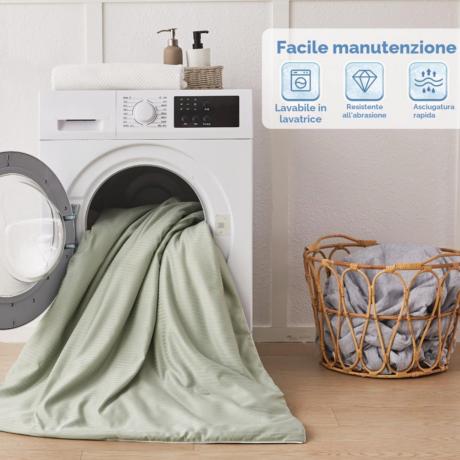 Qucover Trapunta Estiva Letto Matrimoniale 200 x 230, Arc-Chill 3.0 Q-Max>0.5 Trapunta Microfibra Leggera Reversibile, Coperta Rinfrescante Fresco Morbido Traspirante Multiuso, Grigio Verde