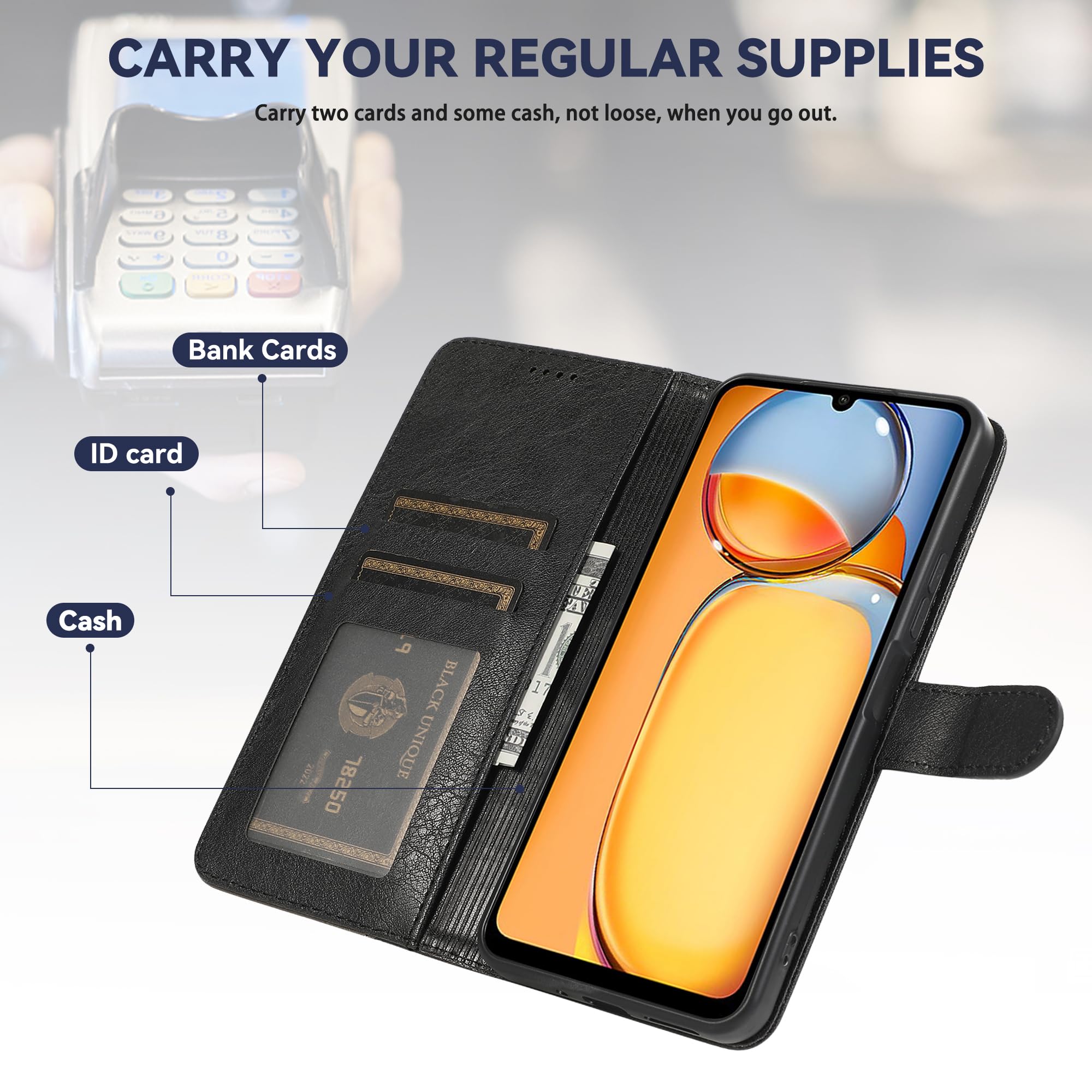 Custodia A Libro In Pelle PU Per Xiaomi Redmi 13C 4G - Blu, Con Portafoglio E Supporto Magnetico
