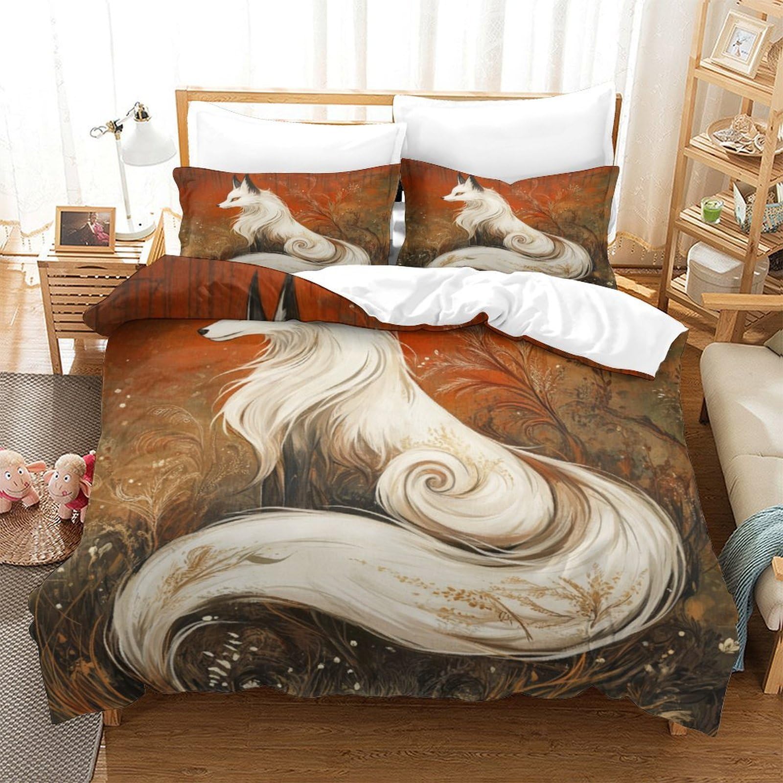 SkyClouf Fox Three-dimensional Printing Bedding Bedding Ensemble Fox Duvet Cover Superior Microfiber Encased with Zipper Gentle And Washable King（220x240cm）