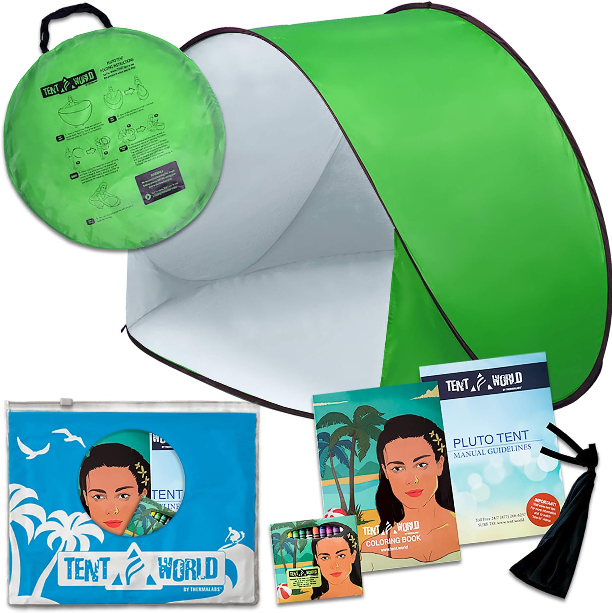 Thermalabs Pluto Green Beach Tent: An amazing accessory for your kids comfort! Deluxe lightweight Toddlers tent with carrying bag. Keep Your Baby Away From the Heat of the Sun, From Wind & Rain