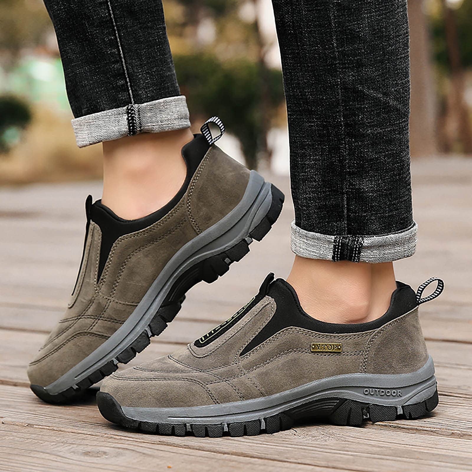 Chaussure de Marche Homme sans Lacets Baskets de randonnée en Plein air Chaussures de randonnée à Enfiler pour Homme Chaussures orthopédiques Chaussures légères pour Le Travail Confort