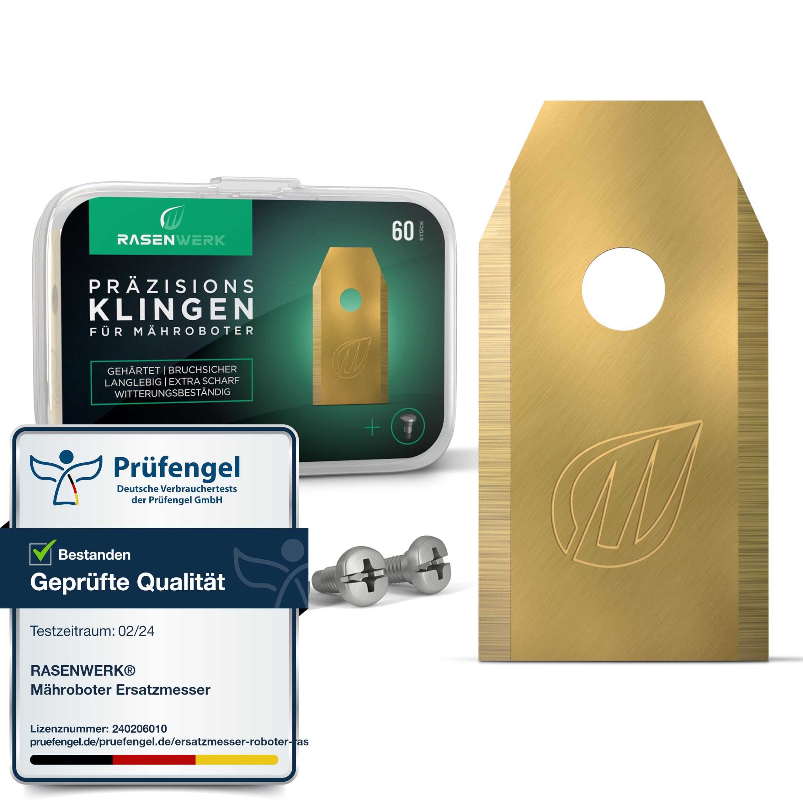 Cuchillas de recambio para cortacéspedes robóticos Husqvarna, Gardena, Yard Force con tornillos innovadores - Cuchillas de recambio universales para cortacéspedes - 60 pcs