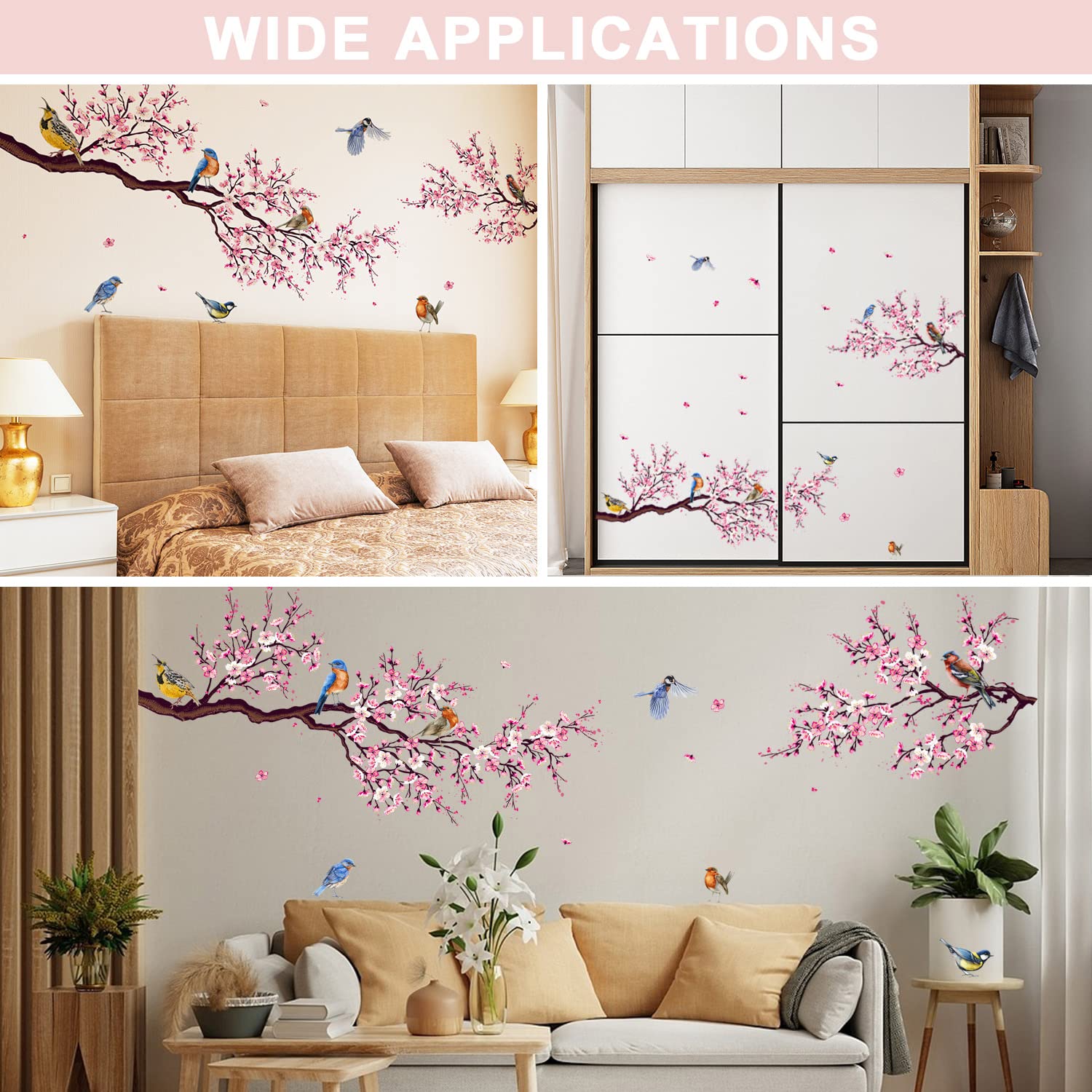 Snapklik.com : Watercolor Pink Flower Wall Decals Blossom Bird Tree ...