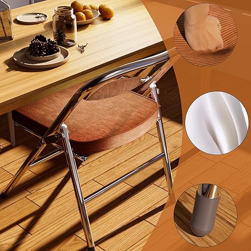 Miniatura 5 de Paquete de 2 sillas plegables acolchadas, silla plegable tapizada de tela de pana y respaldo, asiento comercial apilable portátil con marco de acero