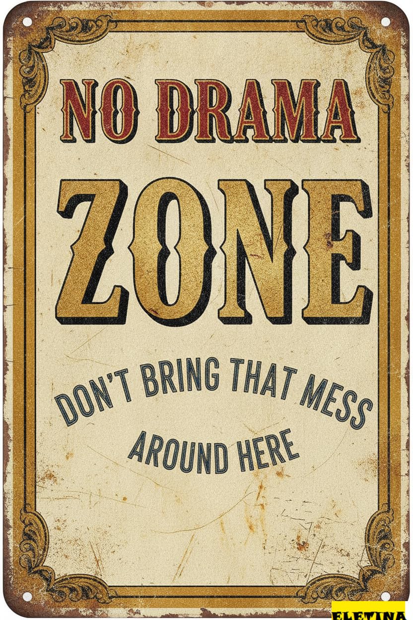 Personalized Sign for Man Cave No Drama Zone Metal 8x12in Minimalist Plaque Office Home Wall Decor Peaceful Gift Private Property Decorative