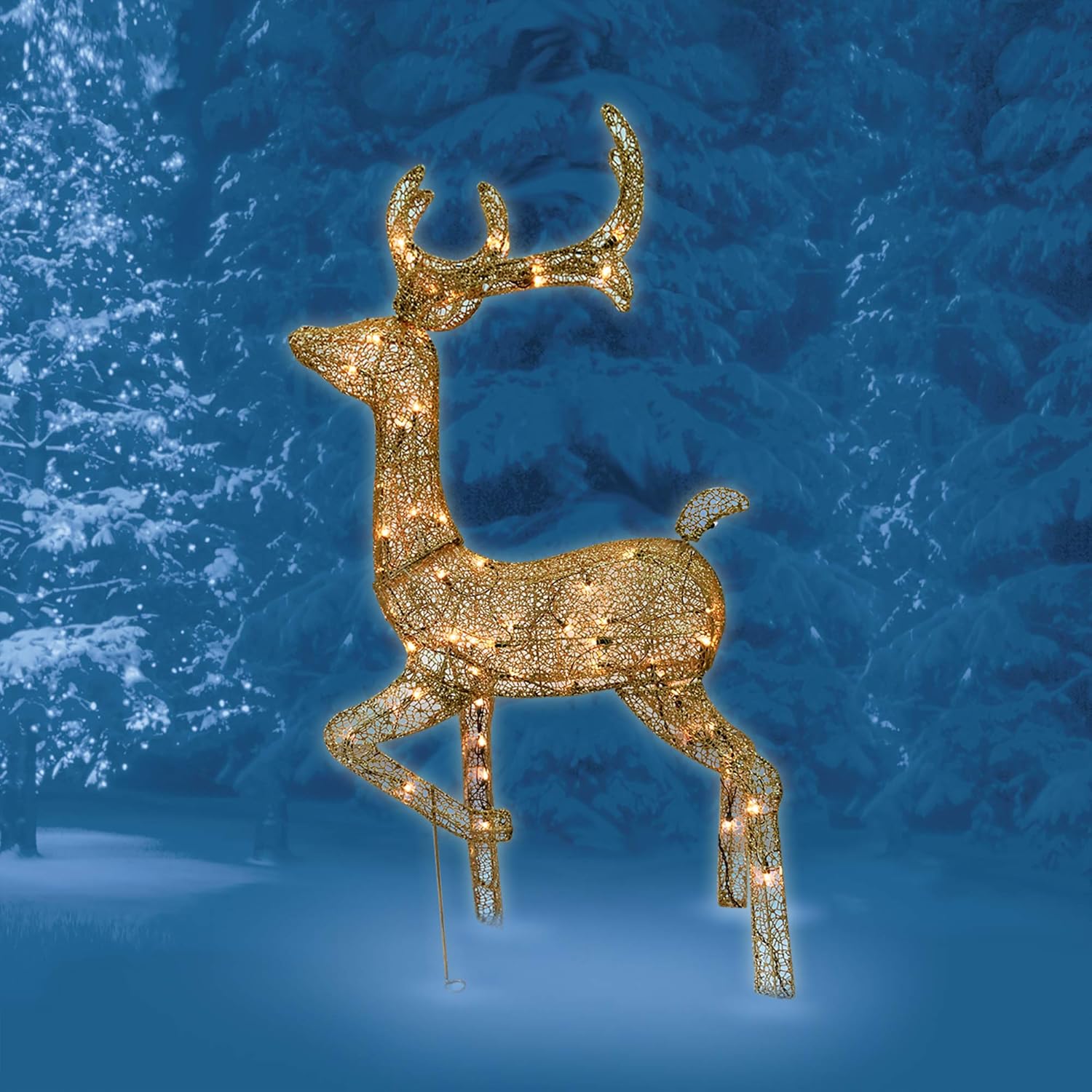 Brite Star 48 inch Tall Gold Reindeer Buck Christmas Outdoor Decorations - Gold Mesh Light Decoration for Yard and Patio, Indoor and Outdoor Décor